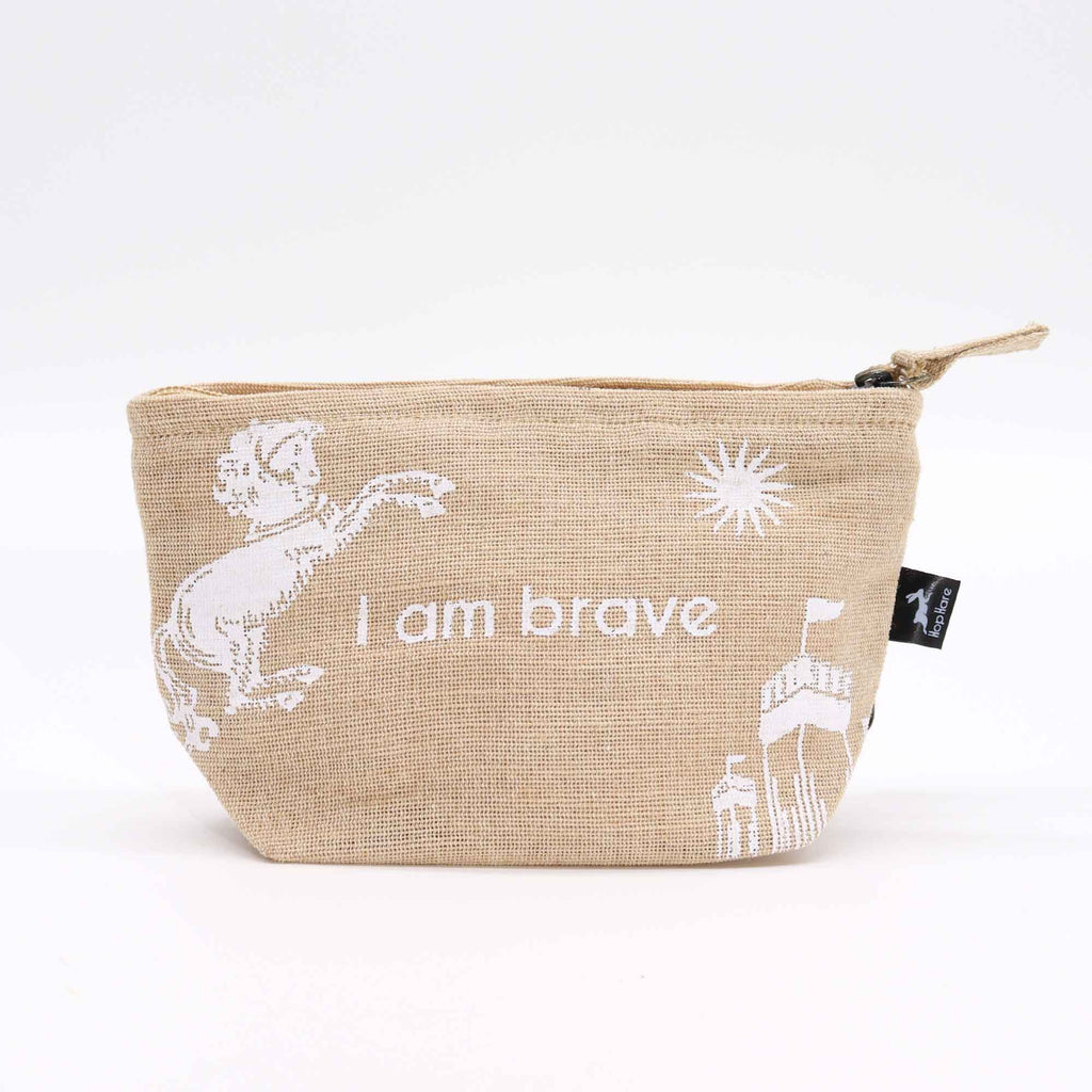 Hop Hare Pouch I am Brave with Rustic Charm and Zipper Closure