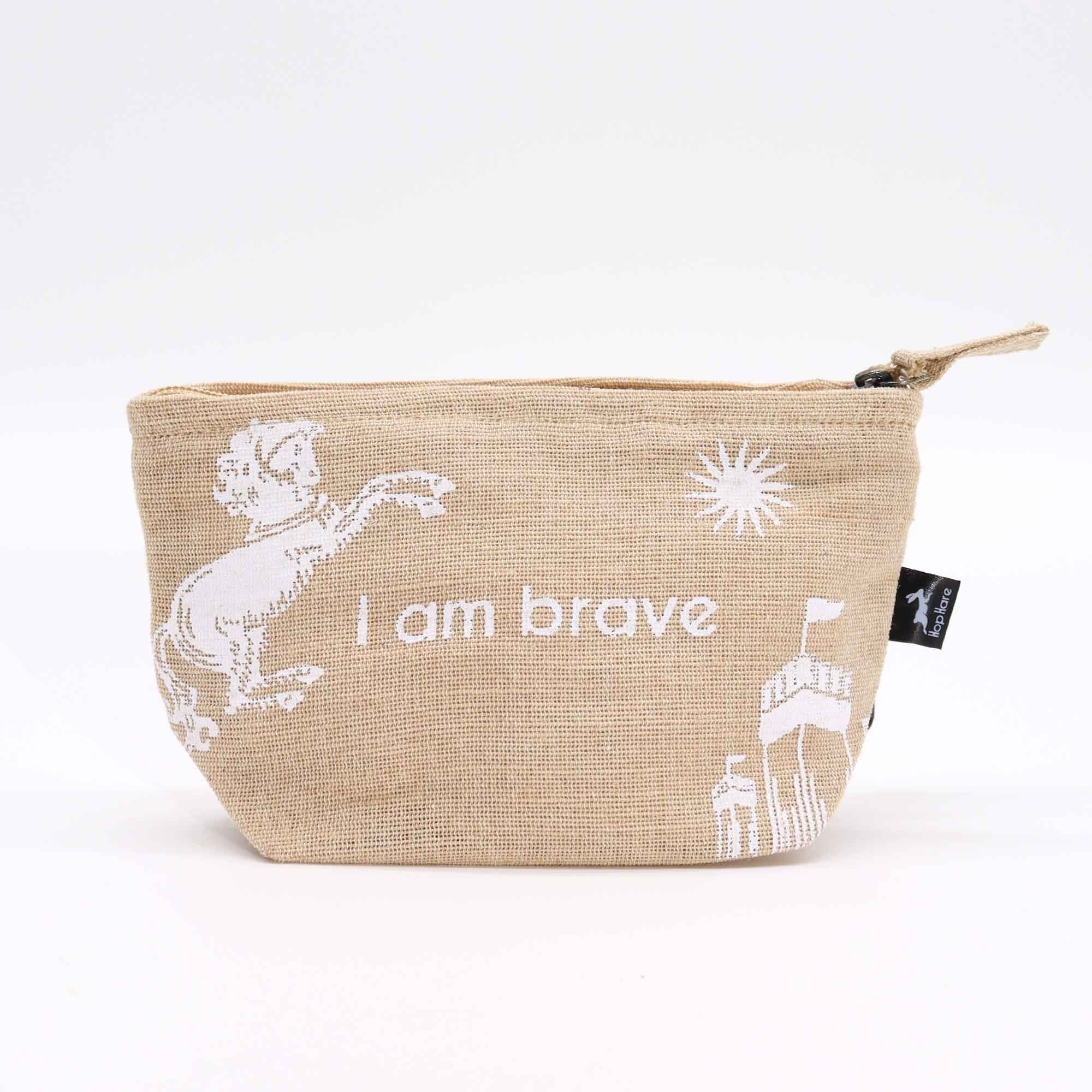 Hop Hare Pouch I am Brave with Rustic Charm and Zipper Closure