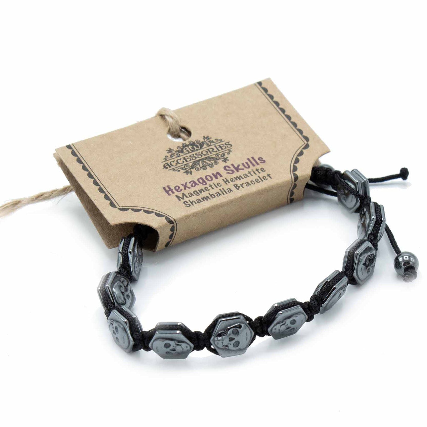 Magnetic Hematite Shamballa Bracelet with Hexagon Skulls Design