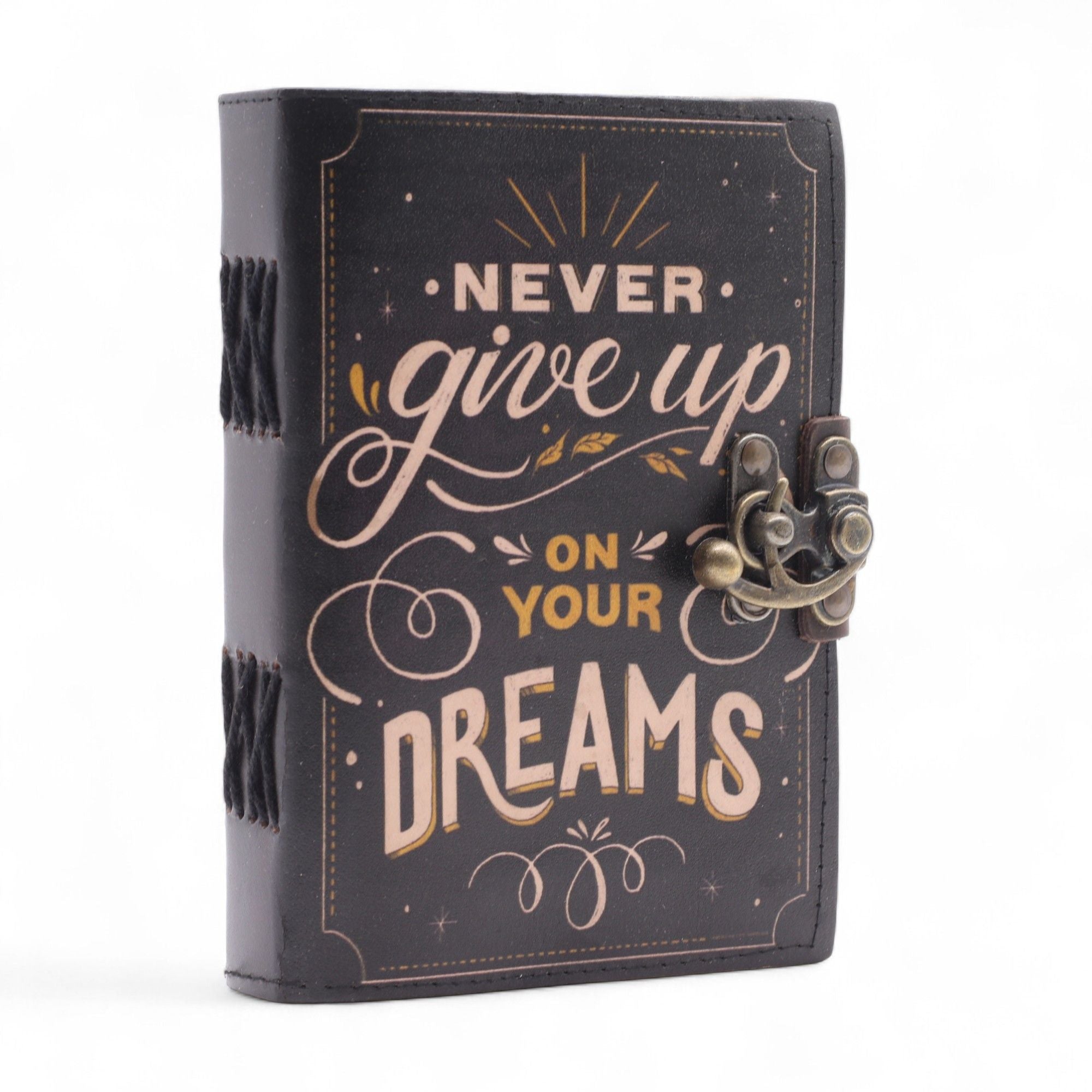 Leather Printed Notebook with Never Give Up On Your Dreams Quote