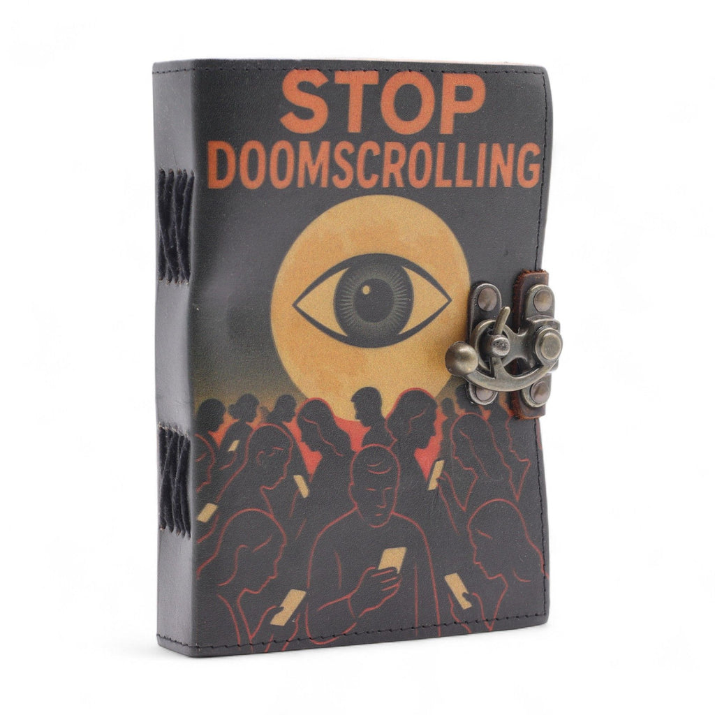 Leather Printed Notebook Stop Doom Scrolling with Vintage Clasp