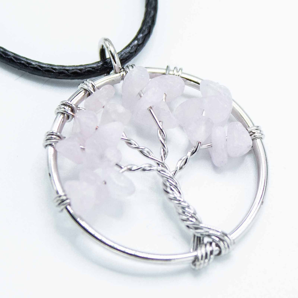 Tree of Life Pendant in Rose Quartz with Elegant Design