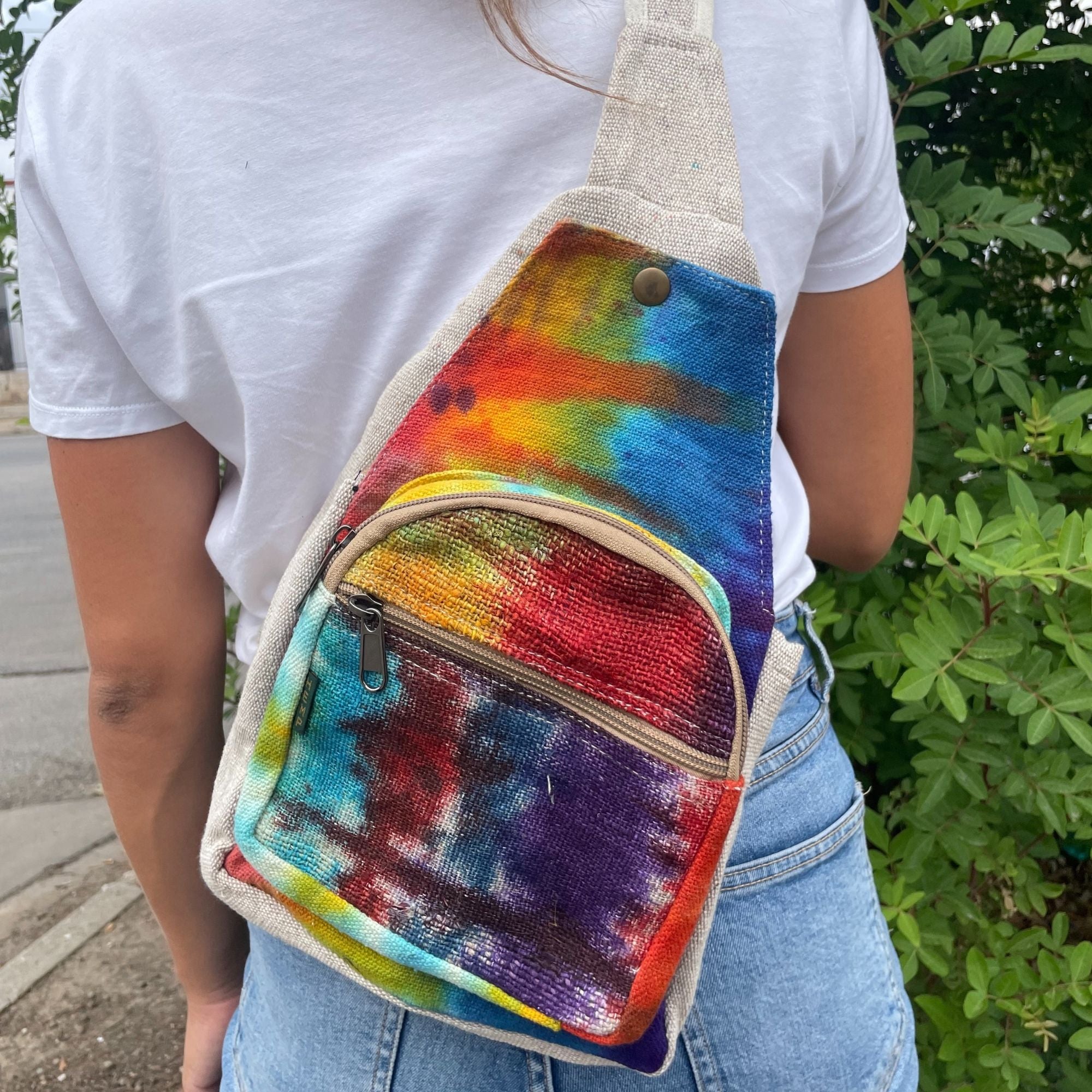 Tiedye Hemp Sling Shoulder Bag with Bohemian Style Design