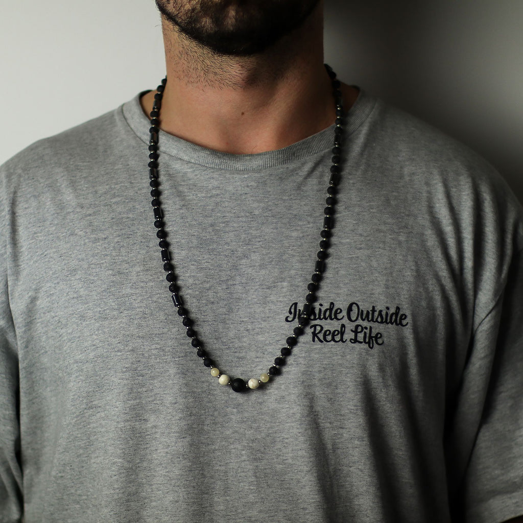 Essence of the Volcano Necklace with Black Lava and Howlite Stones