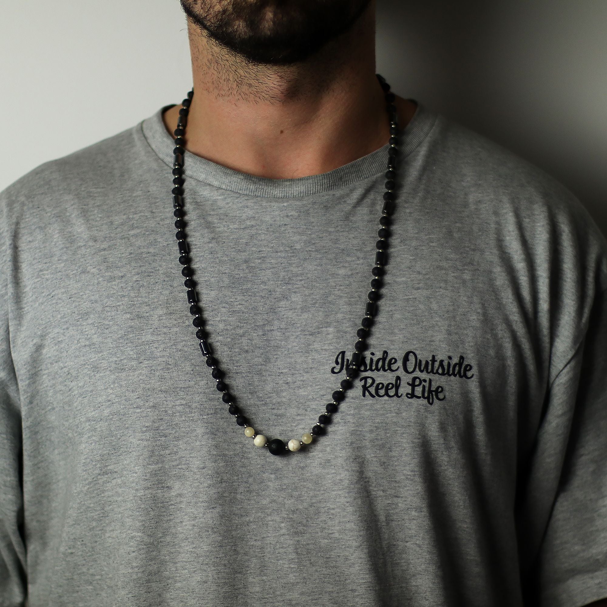 Essence of the Volcano Necklace with Black Lava and Howlite Stones
