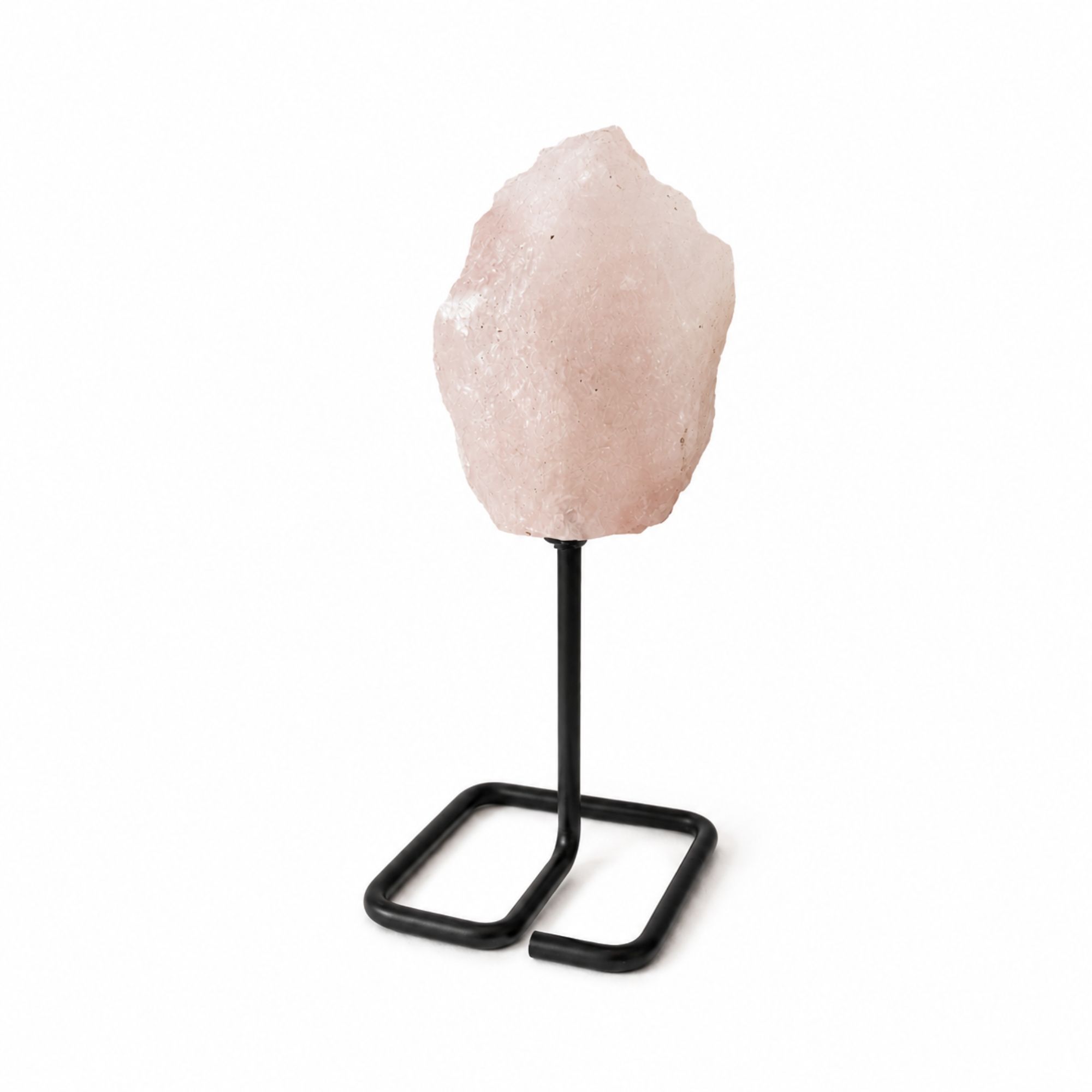 Rose Quartz Mineral Specimen on Metal Stand for Home Decor
