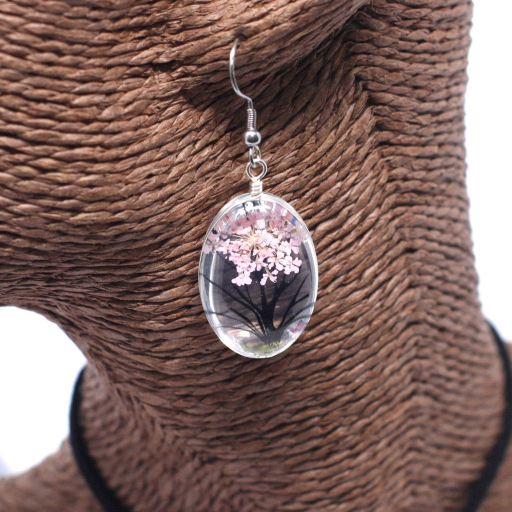 Pressed Flowers Tree of Life Set in Pink Unique Jewellery Gift