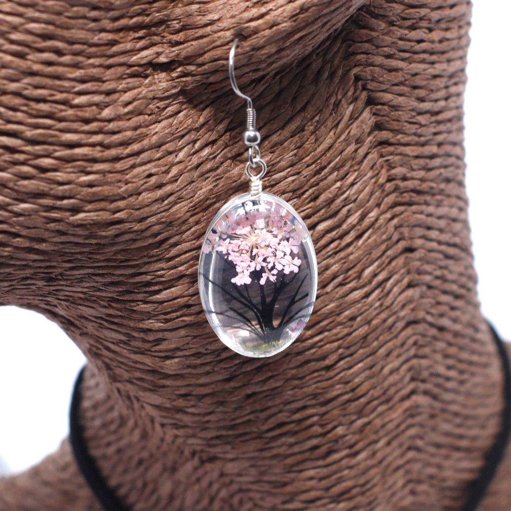 Pressed Flowers Tree of Life Set in Pink Unique Jewellery Gift