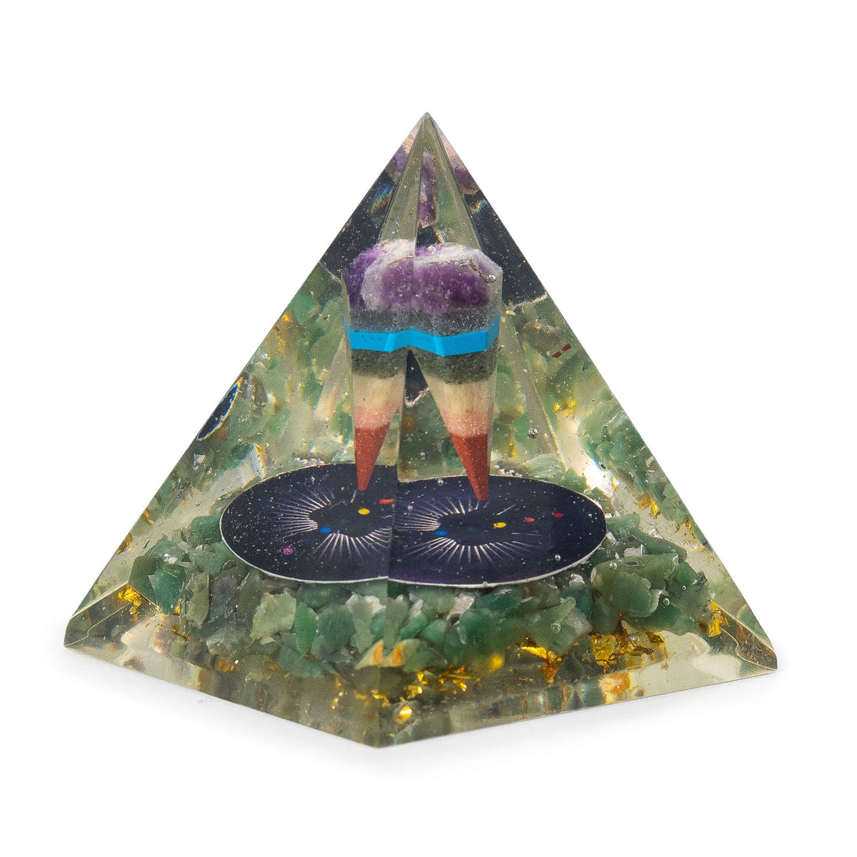 Medium Organite Pyramid 7x6cm - Pendulum - Green Adventurine Chips