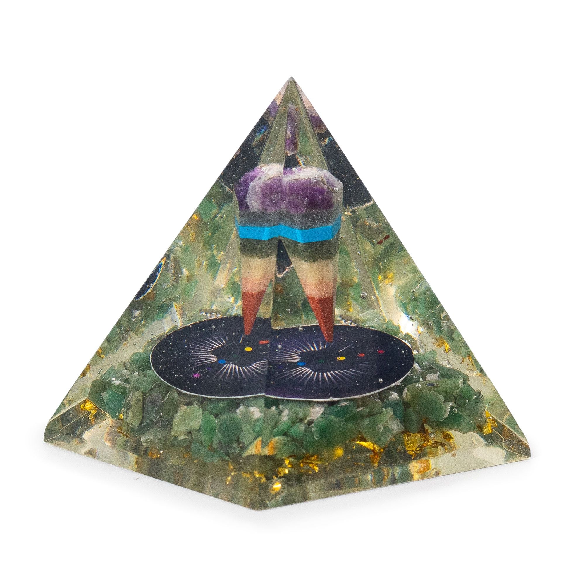 Medium Organite Pyramid 7x6cm - Pendulum - Green Adventurine Chips