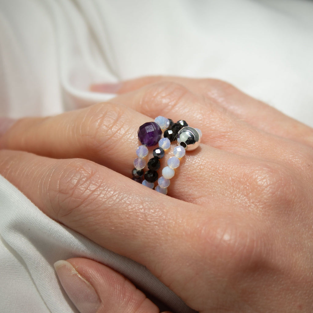 Nymph Spirit Gemstone Ring Set with Full Moon Inspired Design