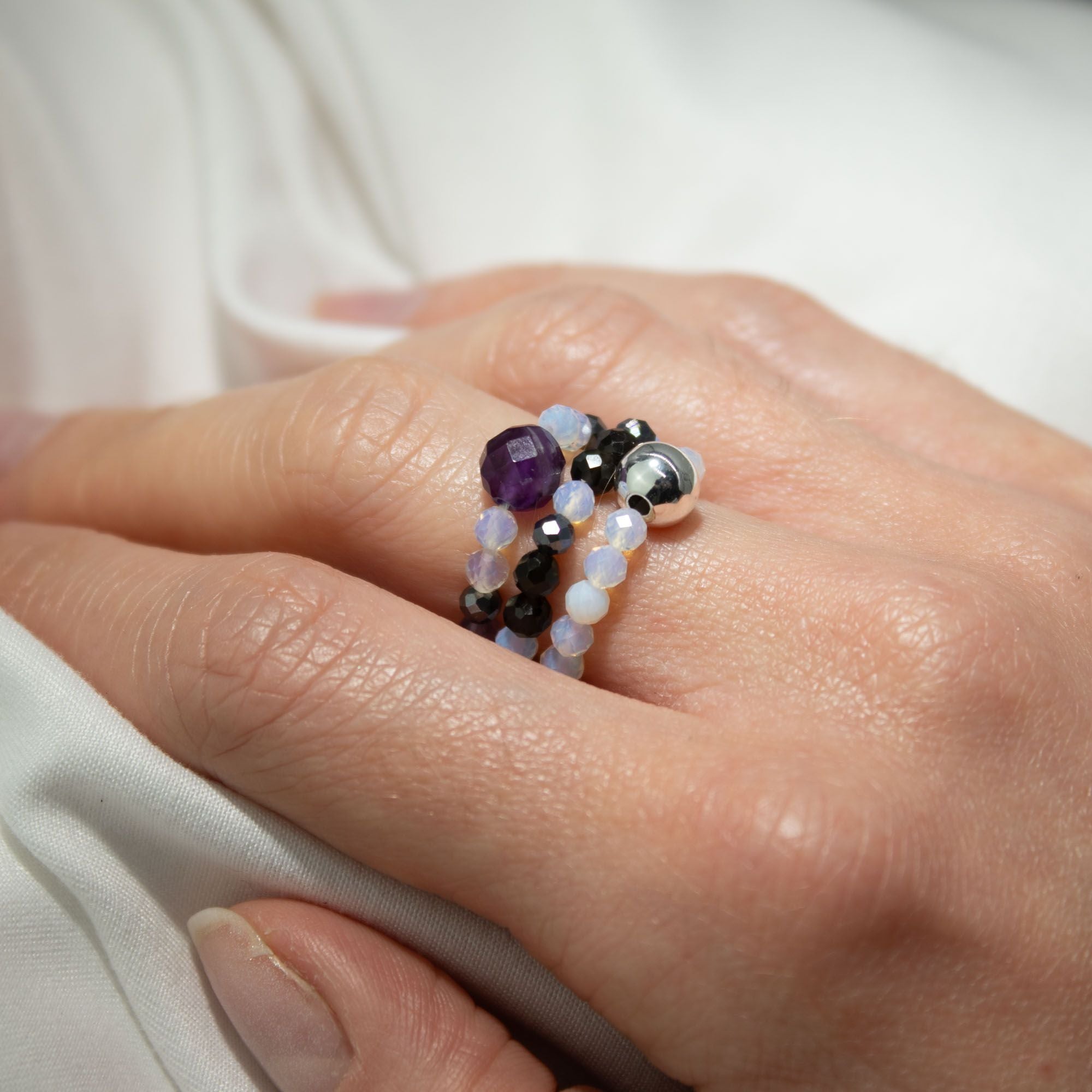 Nymph Spirit Gemstone Ring Set with Full Moon Inspired Design