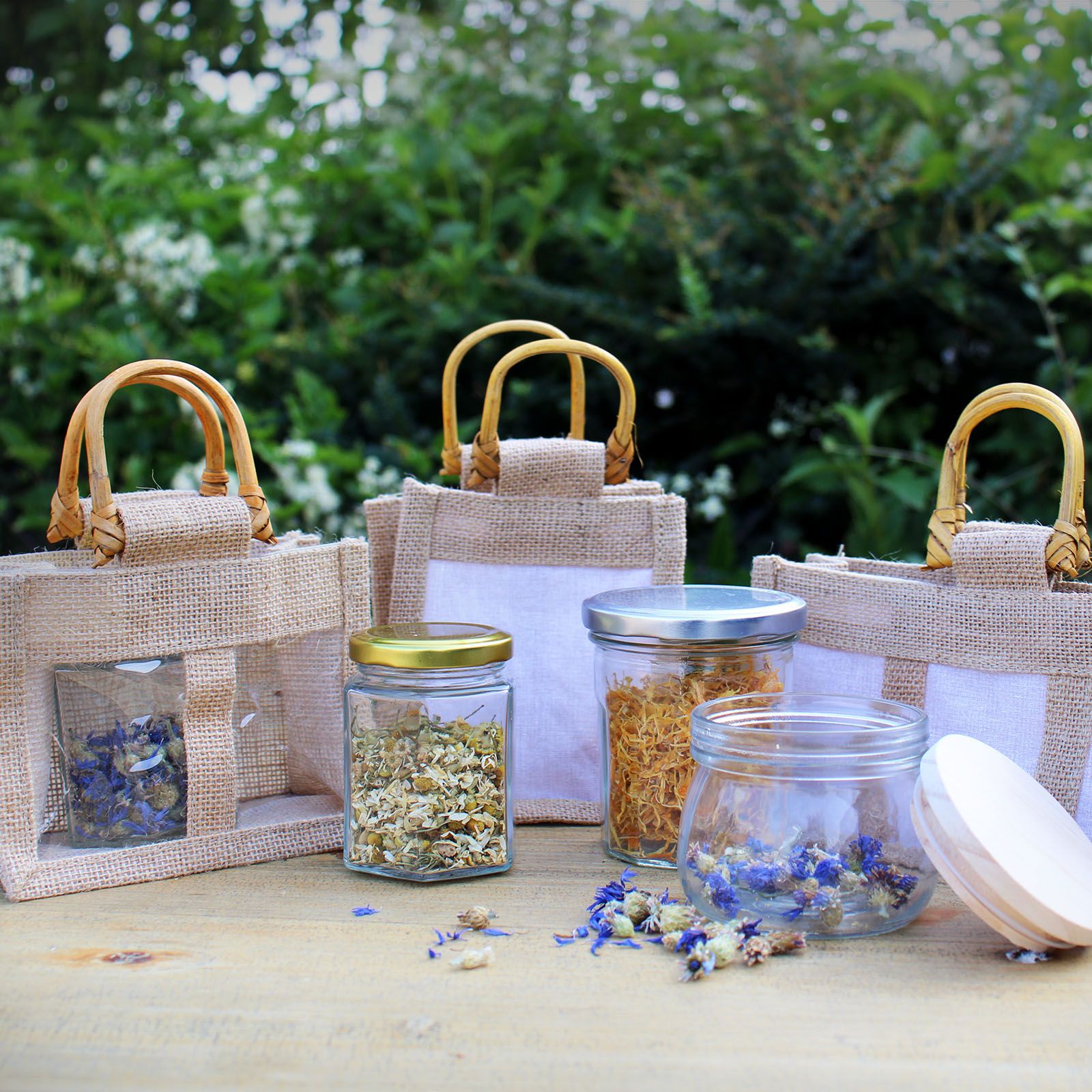 Two Jar Jute Gift Bag Natural with Clear Windows and Handles
