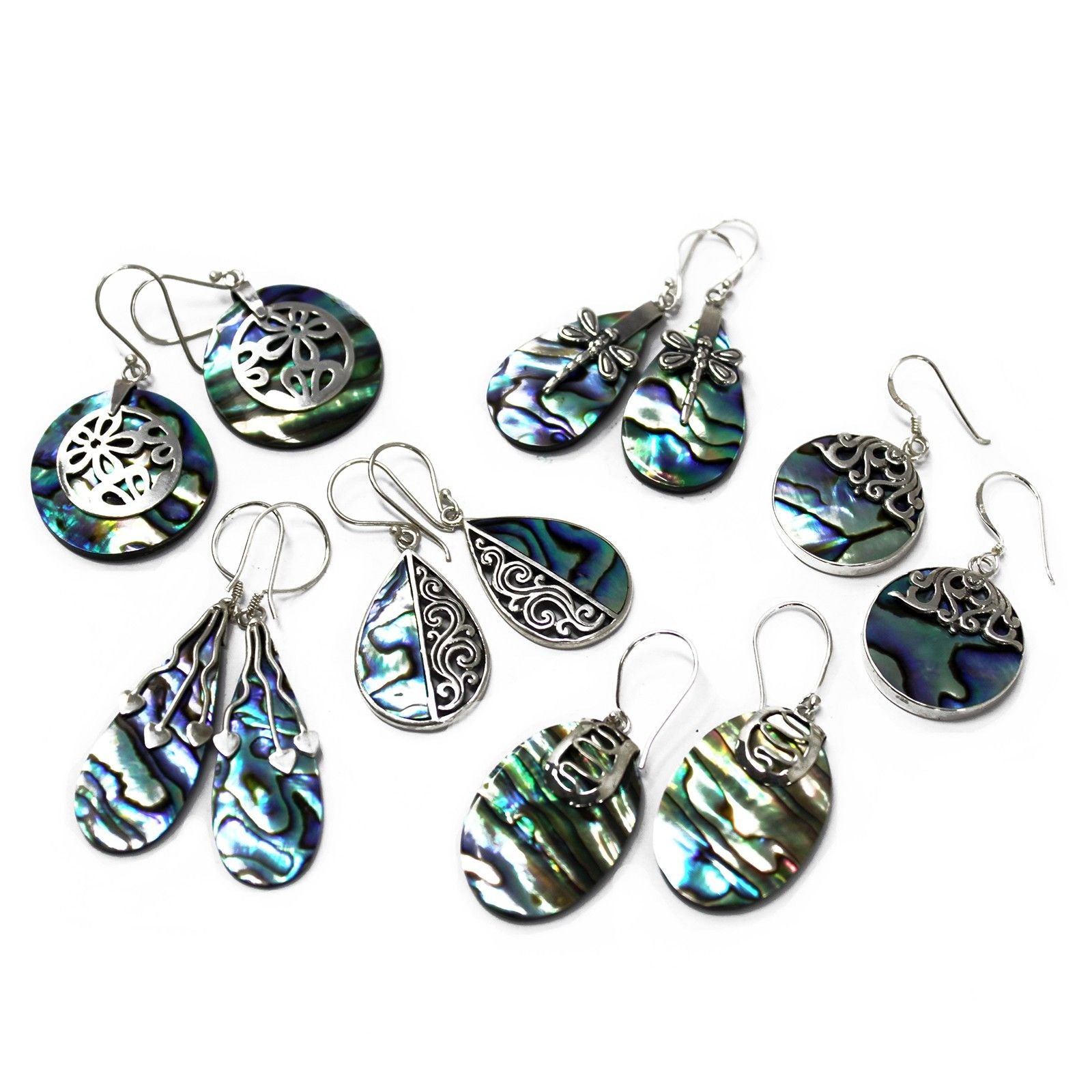 Shell and Silver Earrings with Classic Disc Design and Abalone