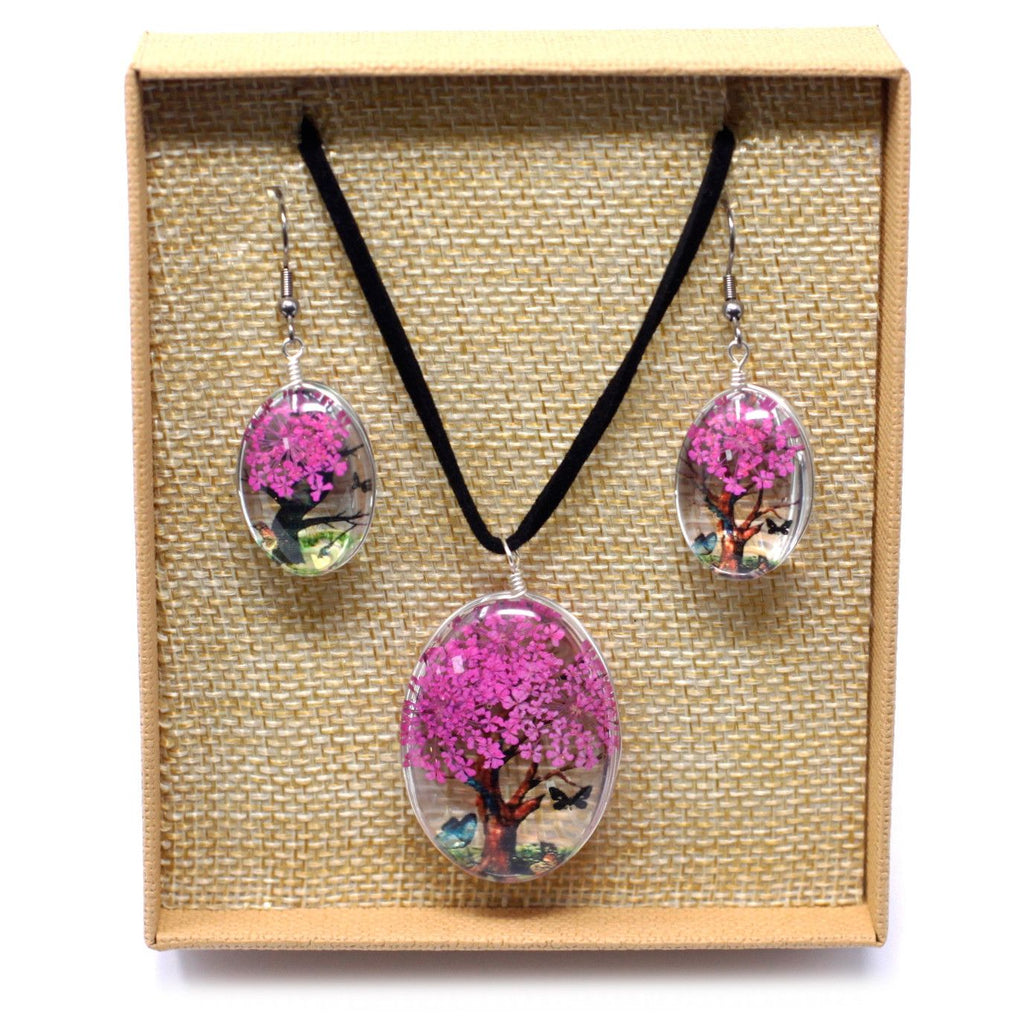 Pressed Flowers Tree of Life Set in Bright Pink for Nature Lovers