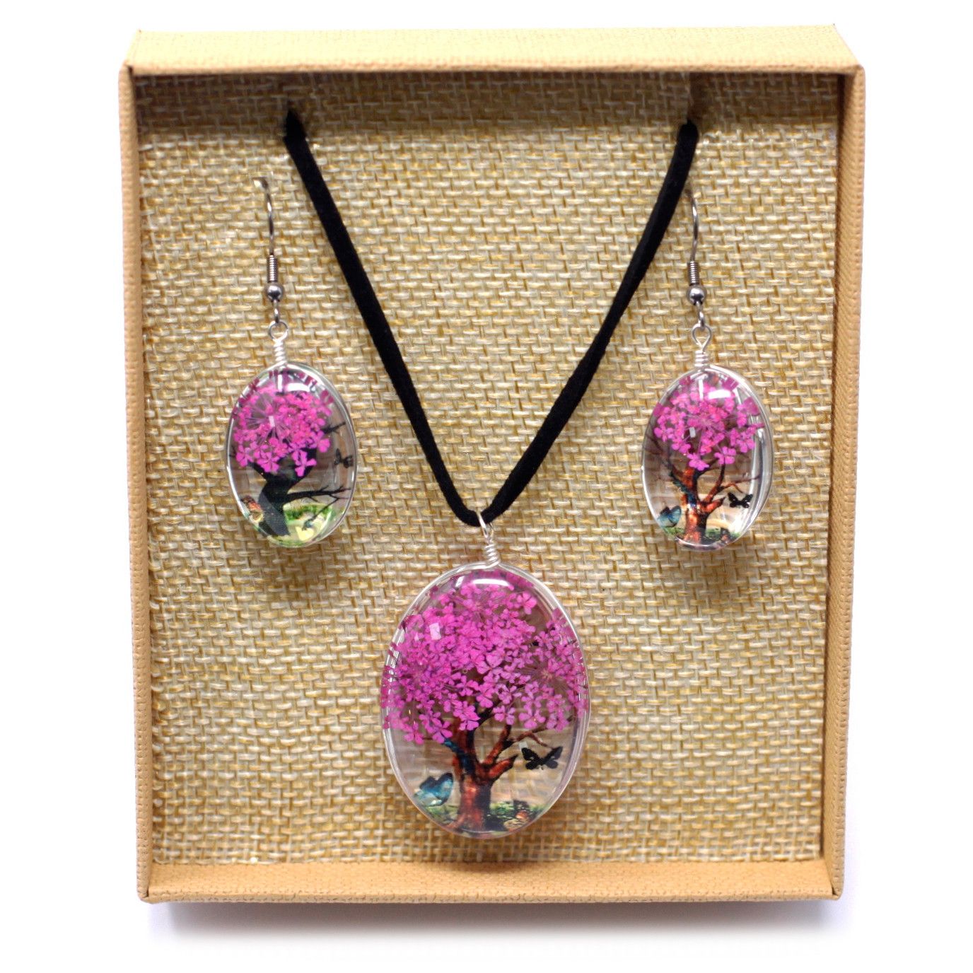 Pressed Flowers Tree of Life Set in Bright Pink for Nature Lovers