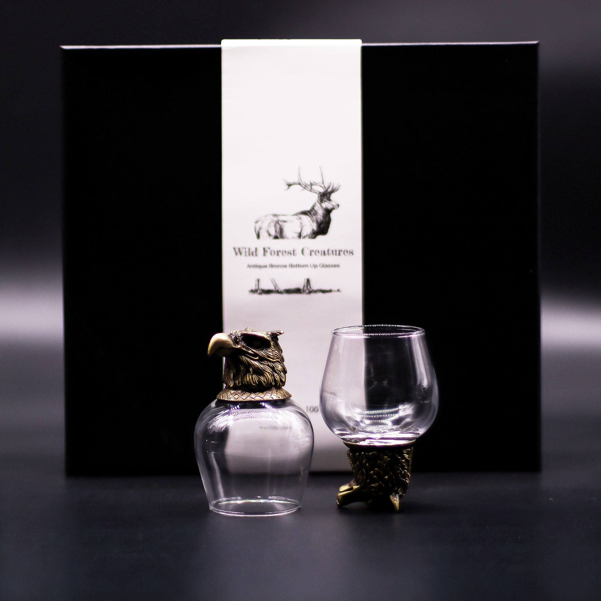 Gift Set of 6 Wild Forest Creatures Glasses in Antique Bronze