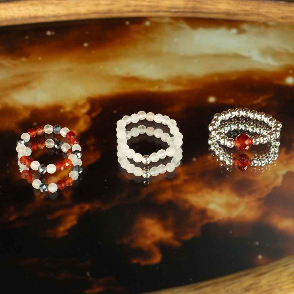 Nymph Spirit Gemstone Ring Set Love & Flame with Rose Quartz