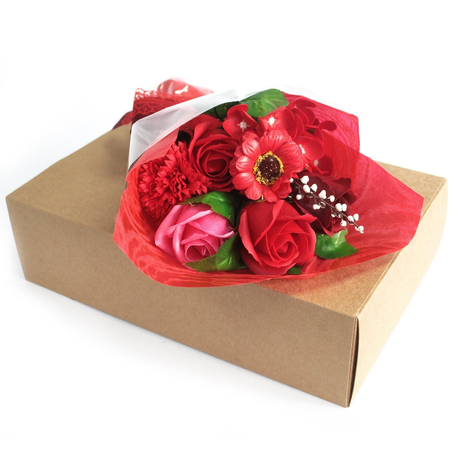 Boxed Hand Soap Flower Bouquet in Red for Unique Gift Giving Ideas