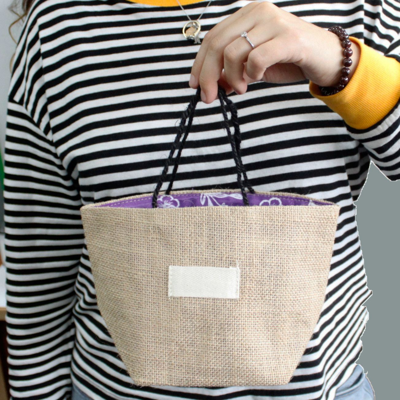 Natural Jute Cotton Gift Bag with Lavender Lining Large Size