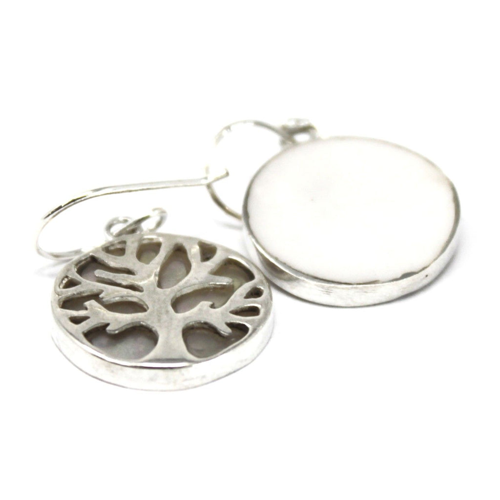 Tree of Life Silver Earrings 15mm with Mother of Pearl Design