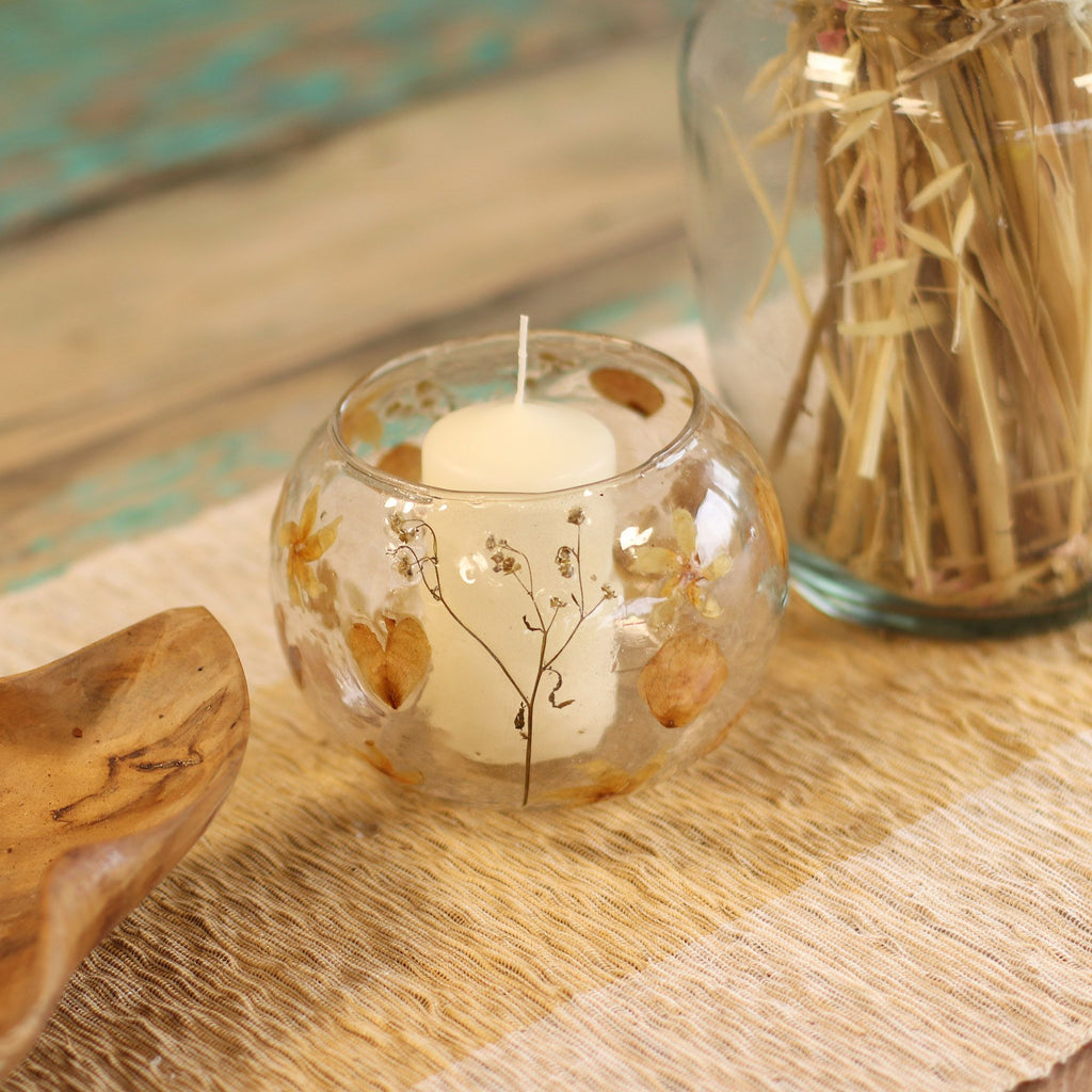 Natural Floral Glass Large Bowl Candle Holder Rosa for Home Decor