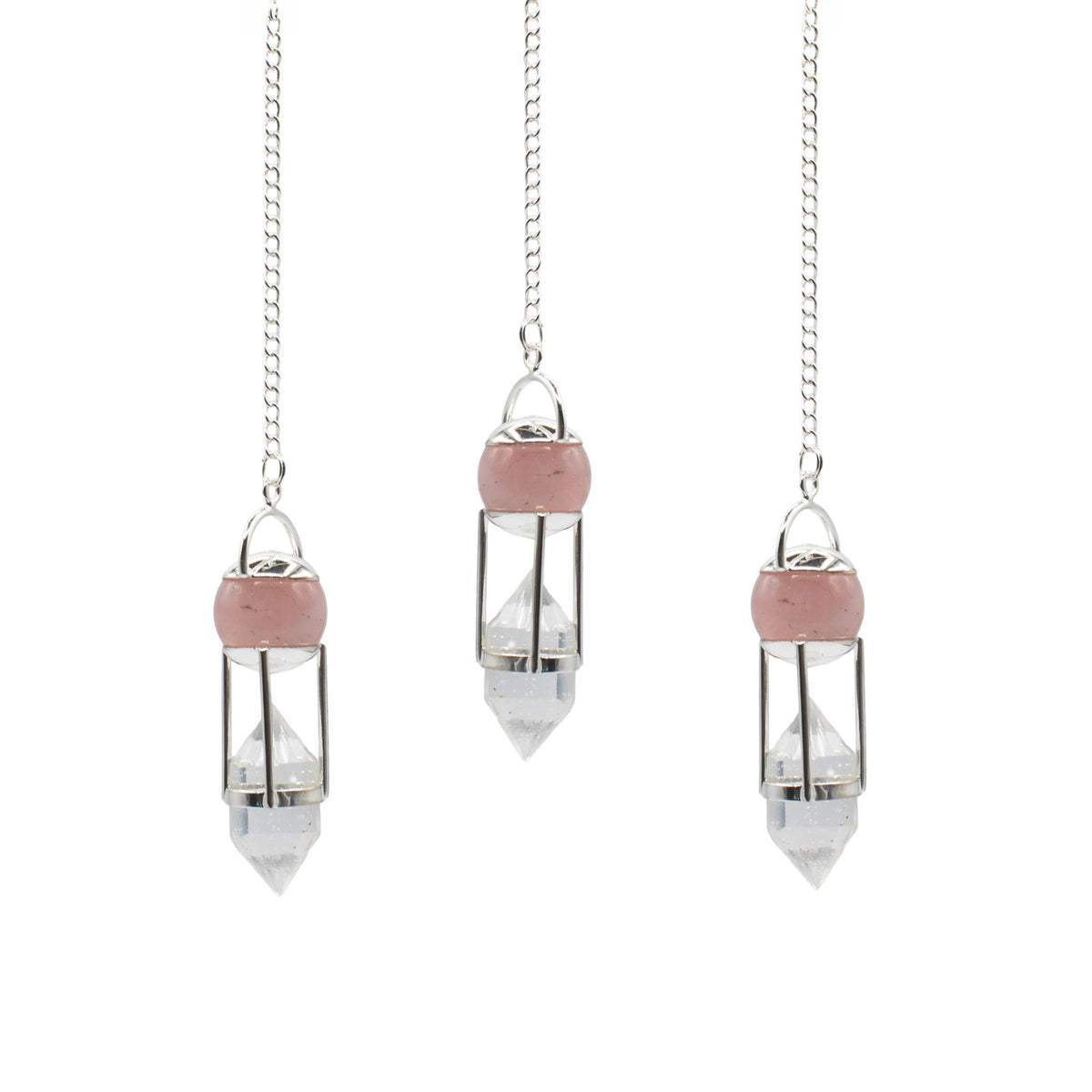 The Heart Whisperer- Double Power Pendulum - Rose Quartz Globe - Clear Quartz Double Terminated