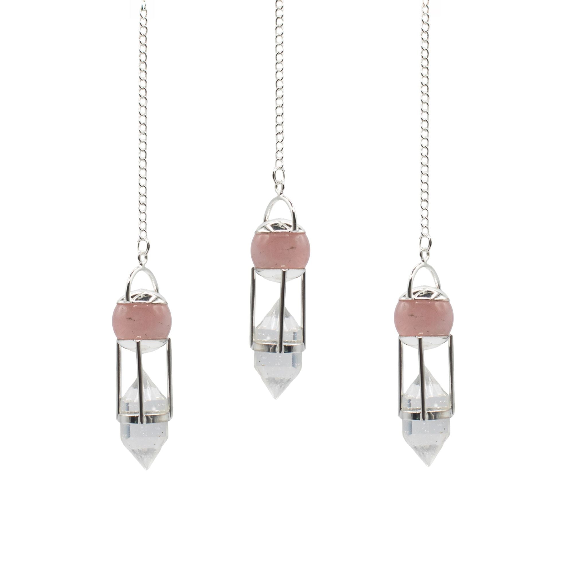 The Heart Whisperer- Double Power Pendulum - Rose Quartz Globe - Clear Quartz Double Terminated