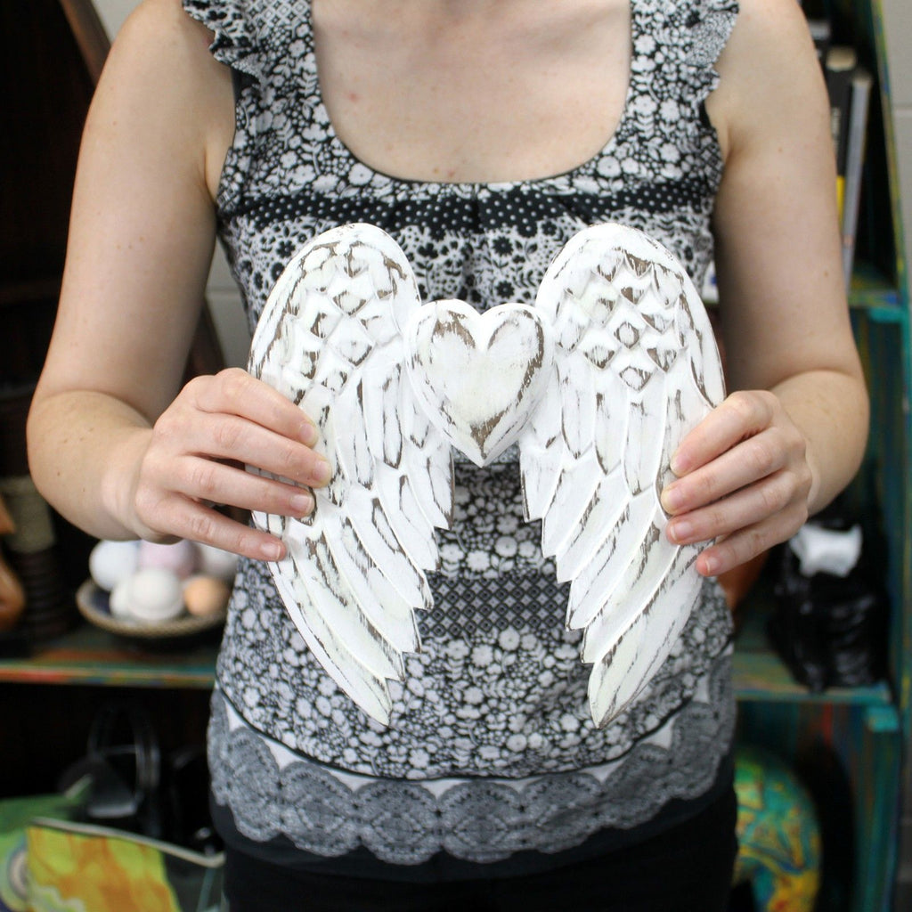 Hand Crafted Double Angel Wing and Heart Decoration 24cm Unique Gift