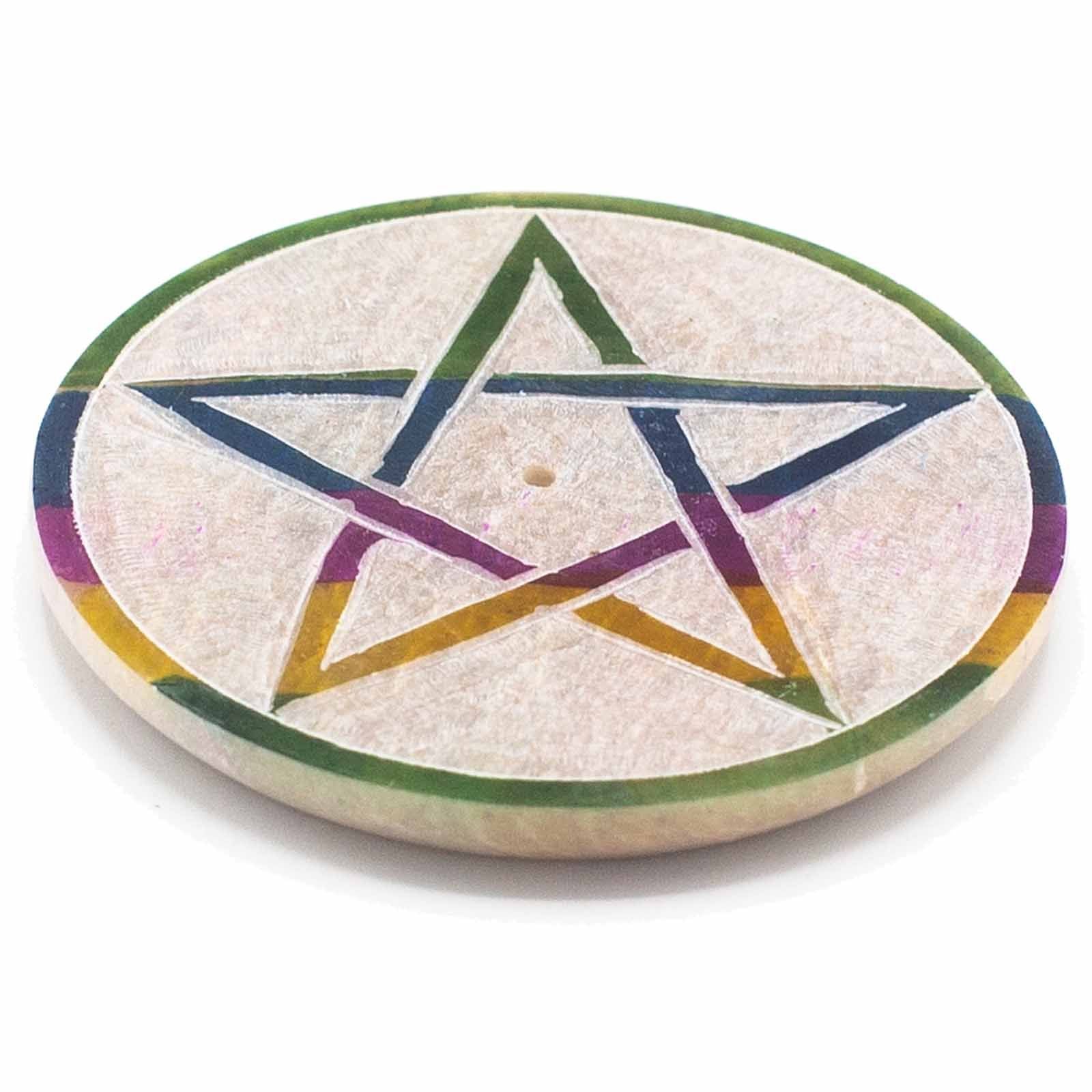 Soapstone Disc Incense Holder 8cm Pentagon for Aromatic Use