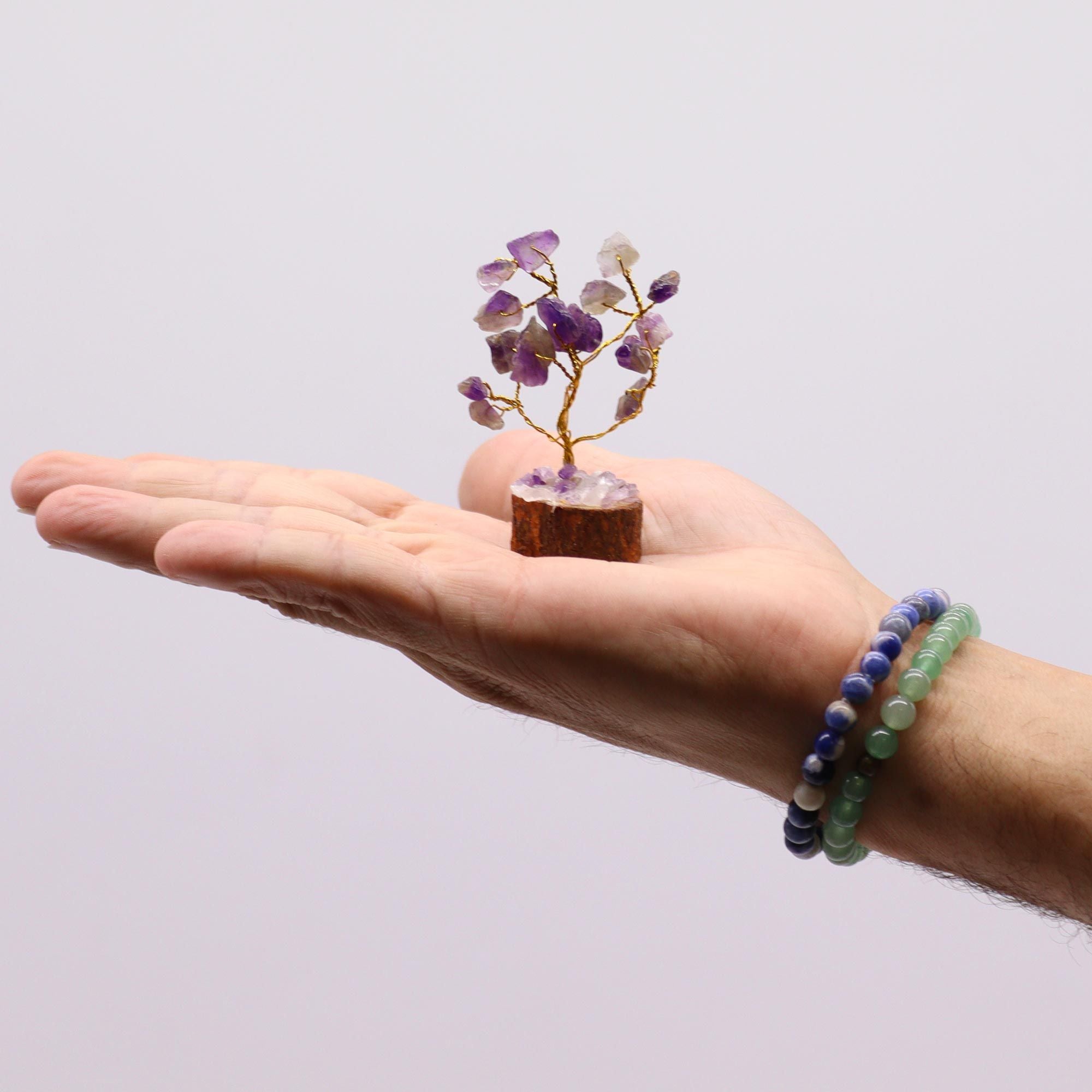 Mini Amethyst Gemstone Tree on Wood Base with 15 Stones