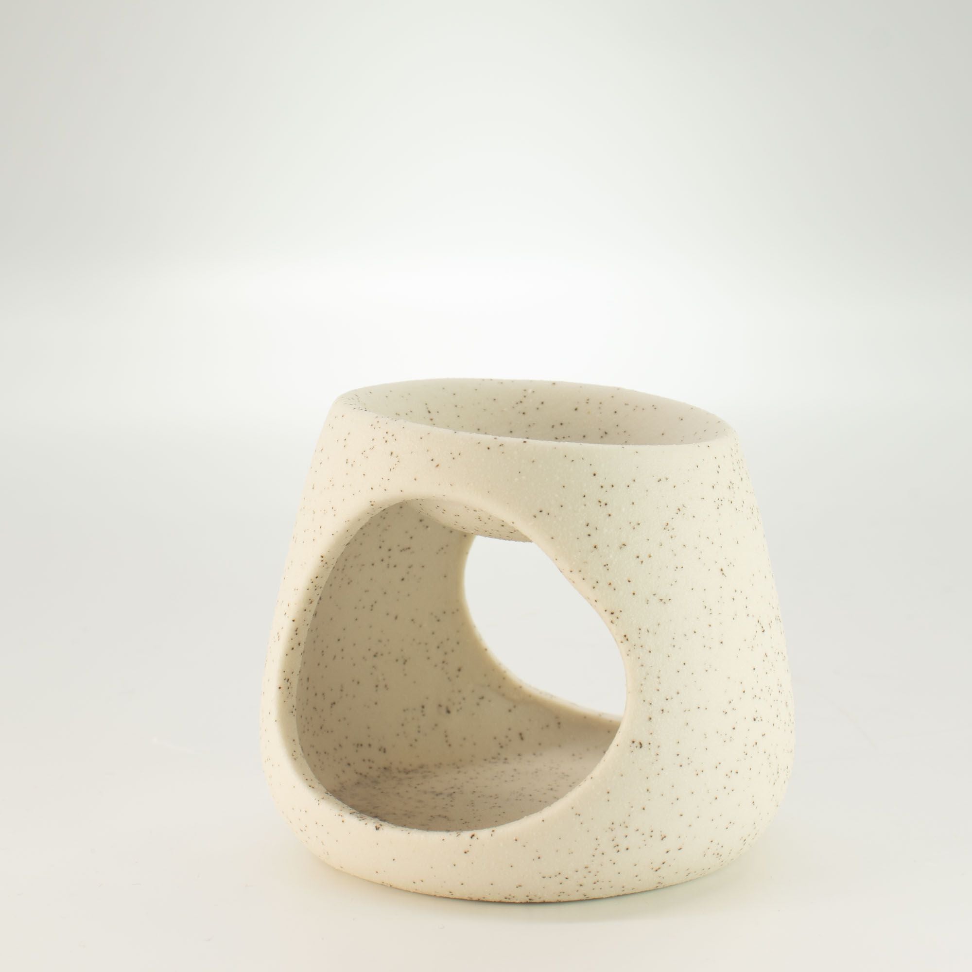 Ceramic Zen Oil Burner Round Pebble Speckled Off White Design