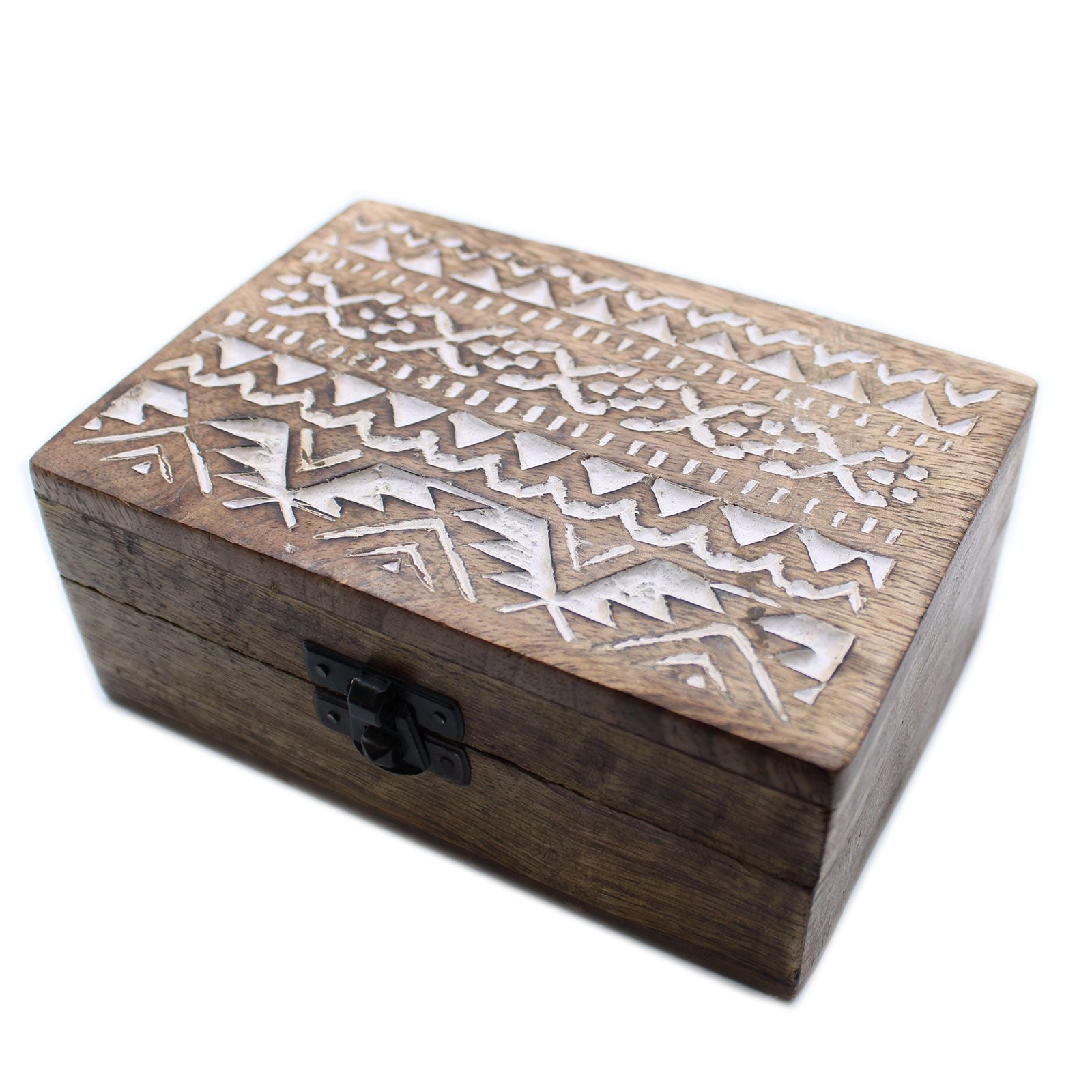 White Washed Wooden Box with Slavic Design for Stylish Storage