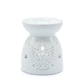 Elegant White Oil Burner with Angel Cut Out Design for Home Fragrance