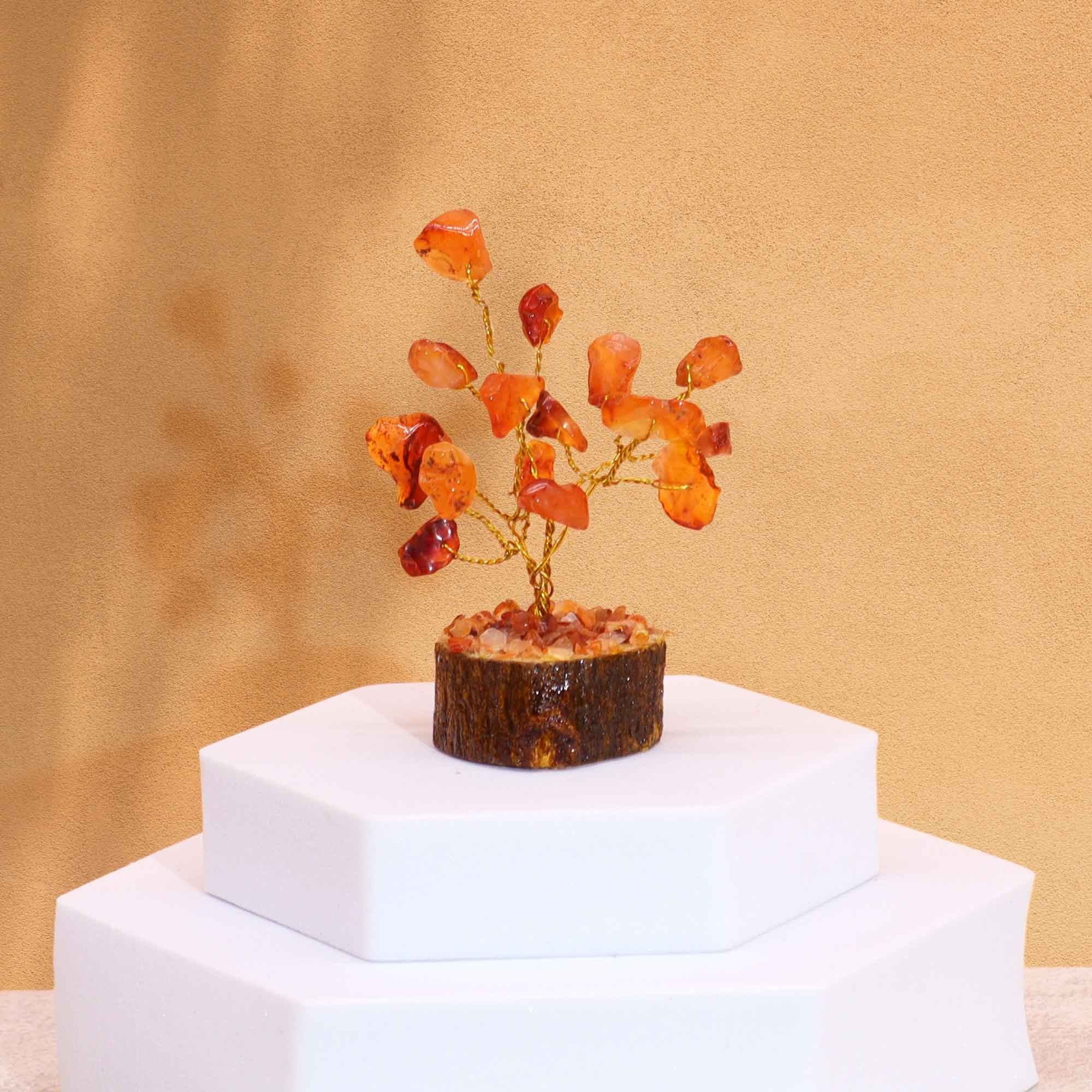 Mini Gemstone Tree on Wood Base with 15 Vibrant Carnelian Stones