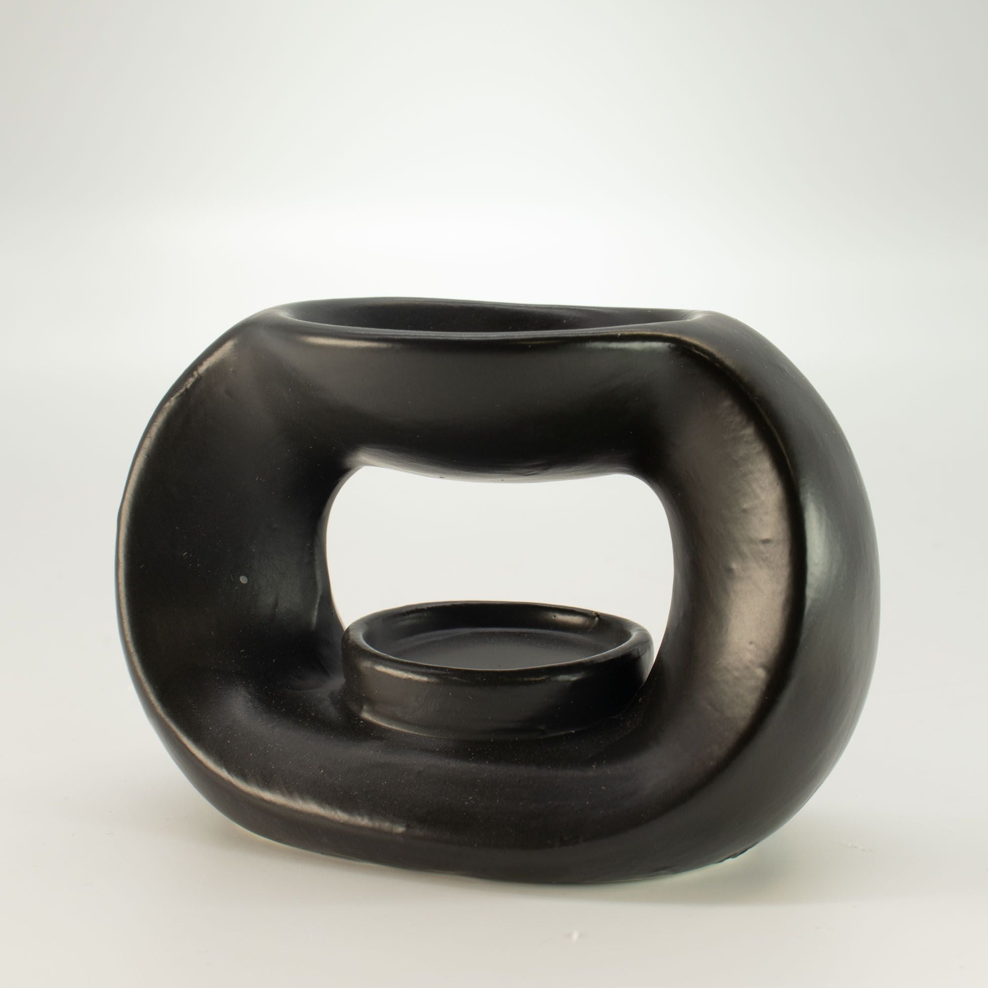Ceramic Zen Oil Burner Oval Pebble in Matt Black for Fragrance