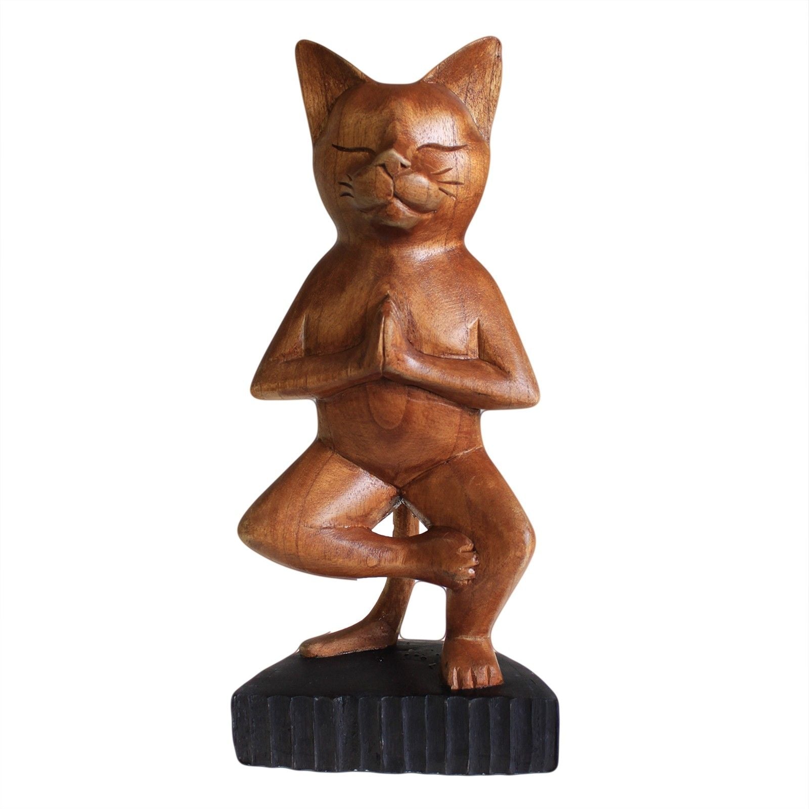 Unique Handcarved Yoga Cats Sculpture in One Leg Pose for Decor