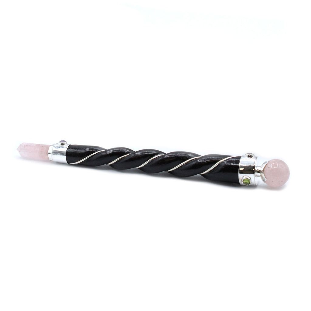 Twisted Healing Wand with Silver Rose Quartz Sphere for Balance