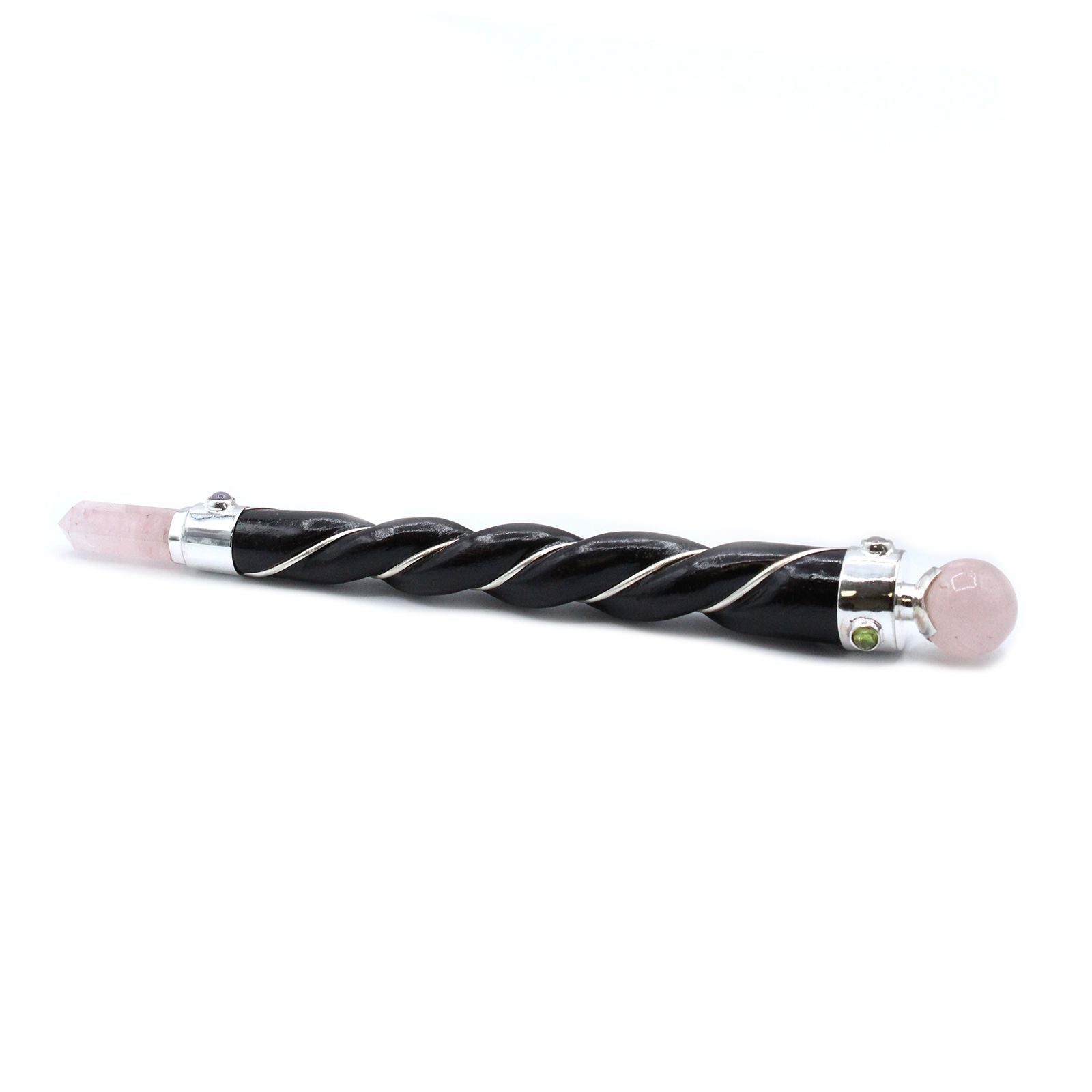 Twisted Healing Wand with Silver Rose Quartz Sphere for Balance