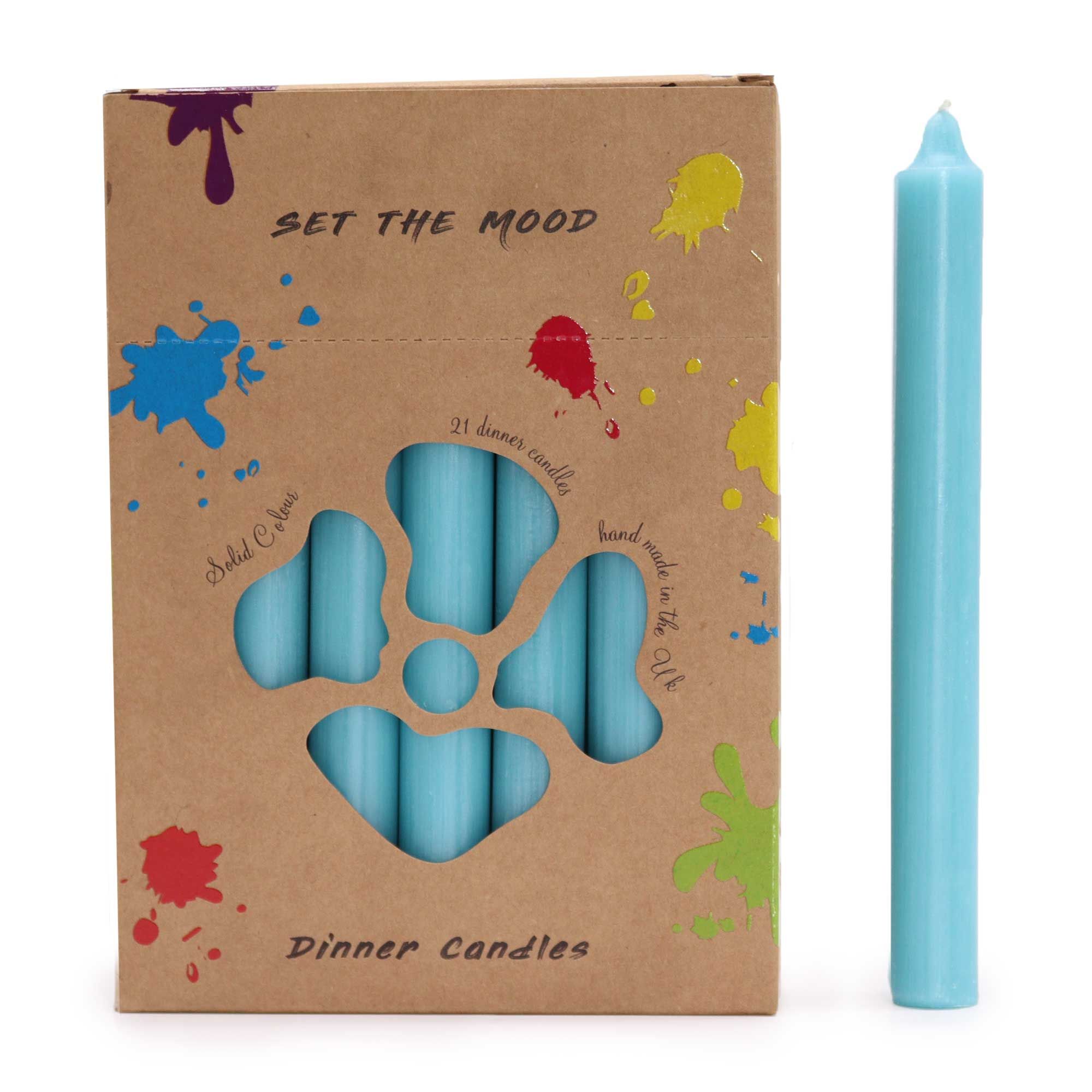 Solid Colour Dinner Candle Set of 21 in Rustic Aqua for Dining