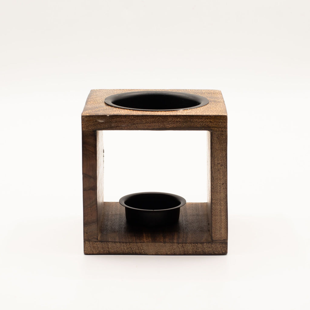 Square Mango Wood Oil Burner with Elephant Design for Fragrance
