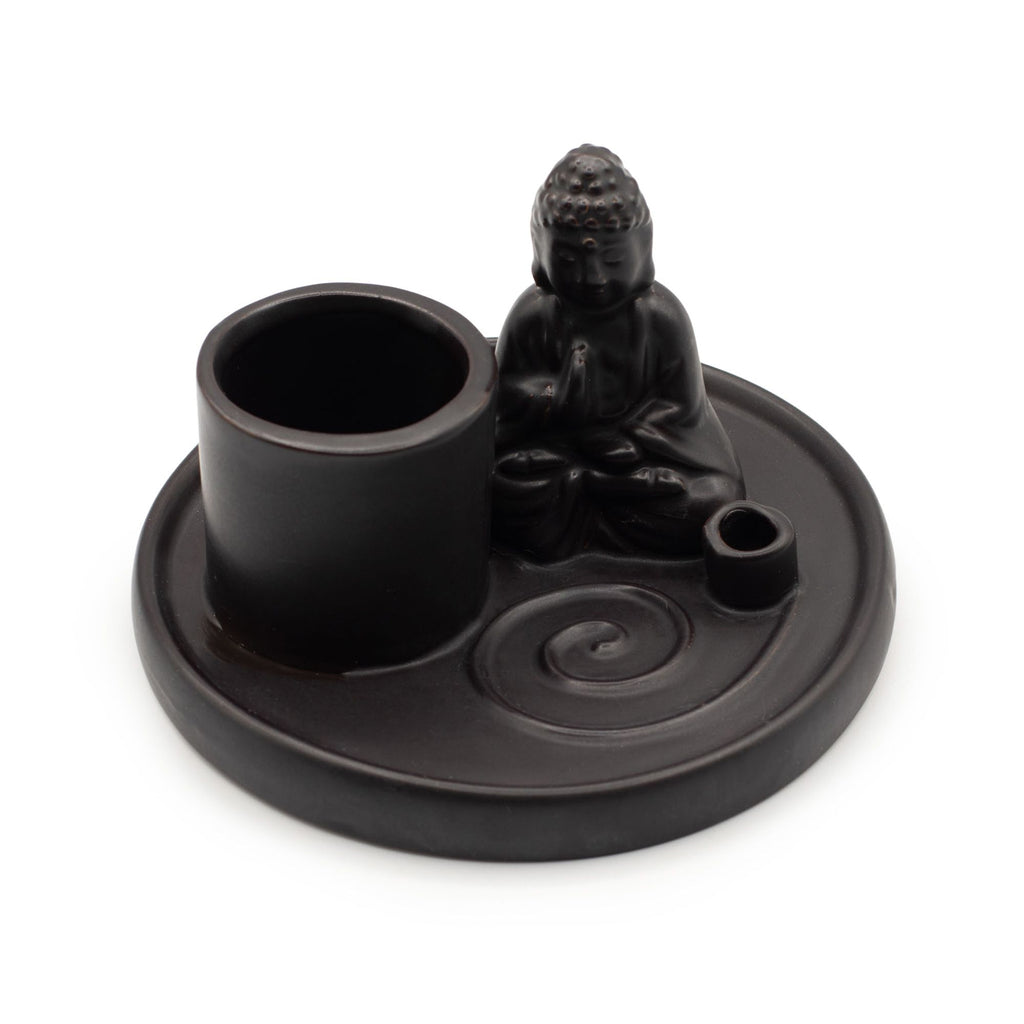 Multi Purpose Buddha Incense Plate with Ceramic Matt Black Finish