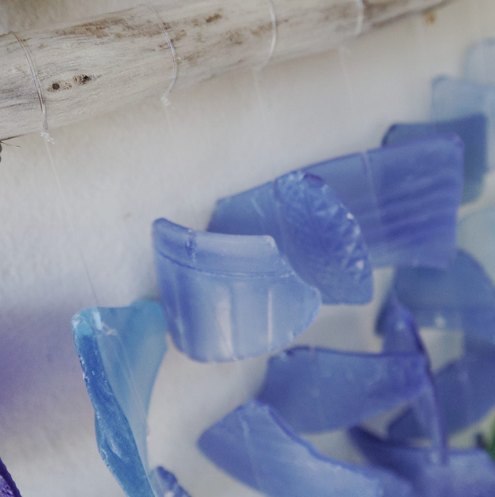 Recycled Glass Wind Chimes Three Stick All Blues Design