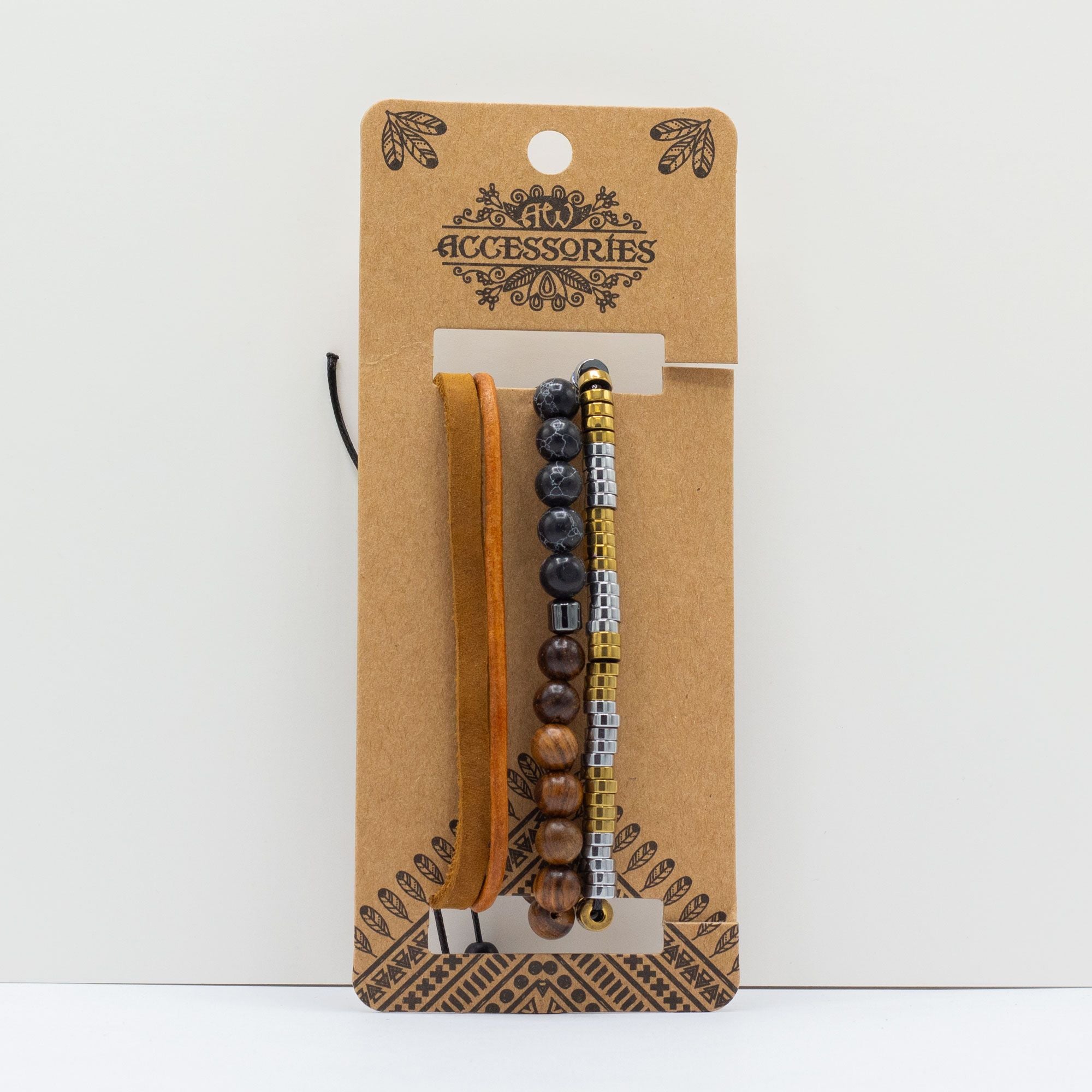 Mens Premium Bracelet Sets with Stylish Black and Tan Designs