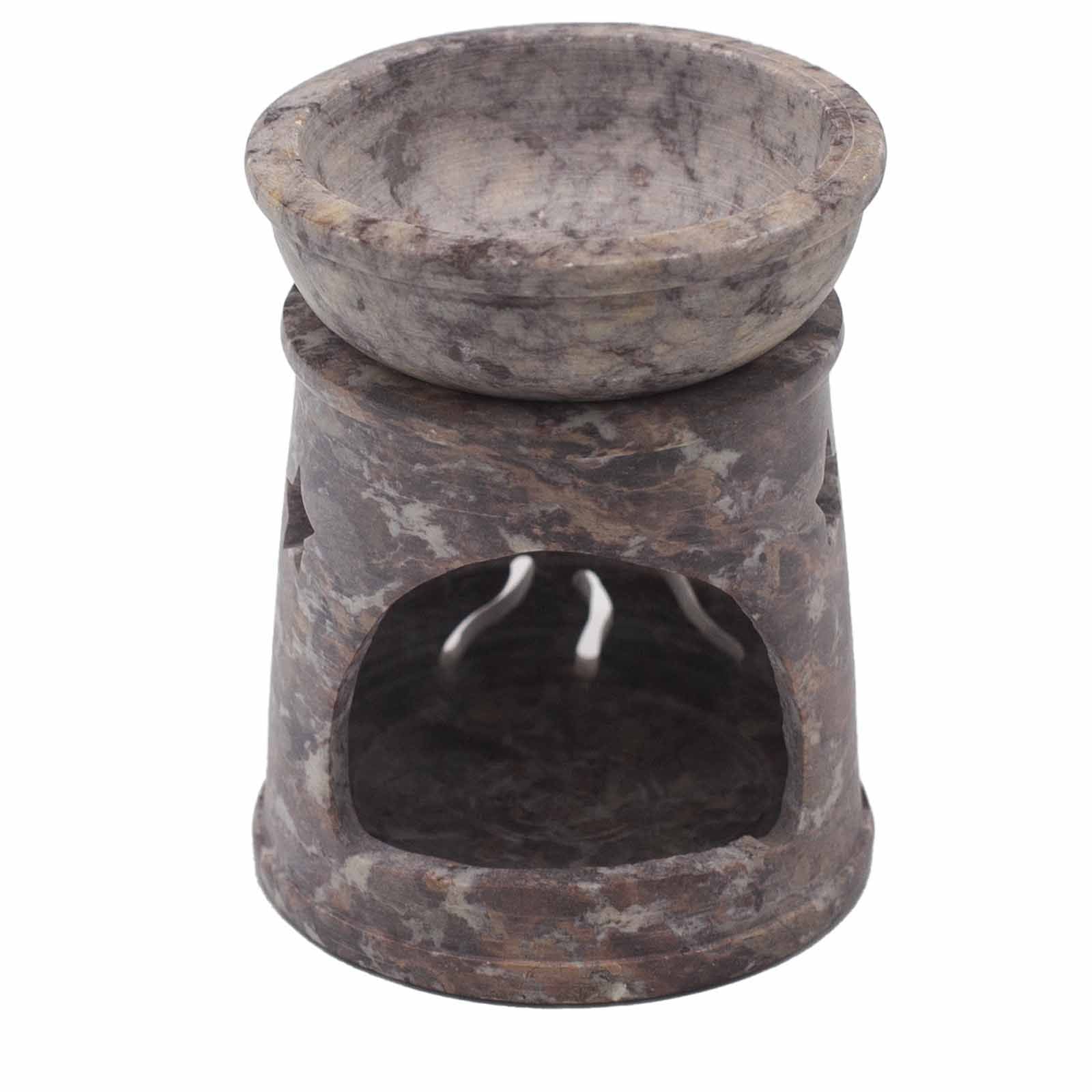 Small Soapstone Oil Burner 8cm with Celestial Sun and Stars Design