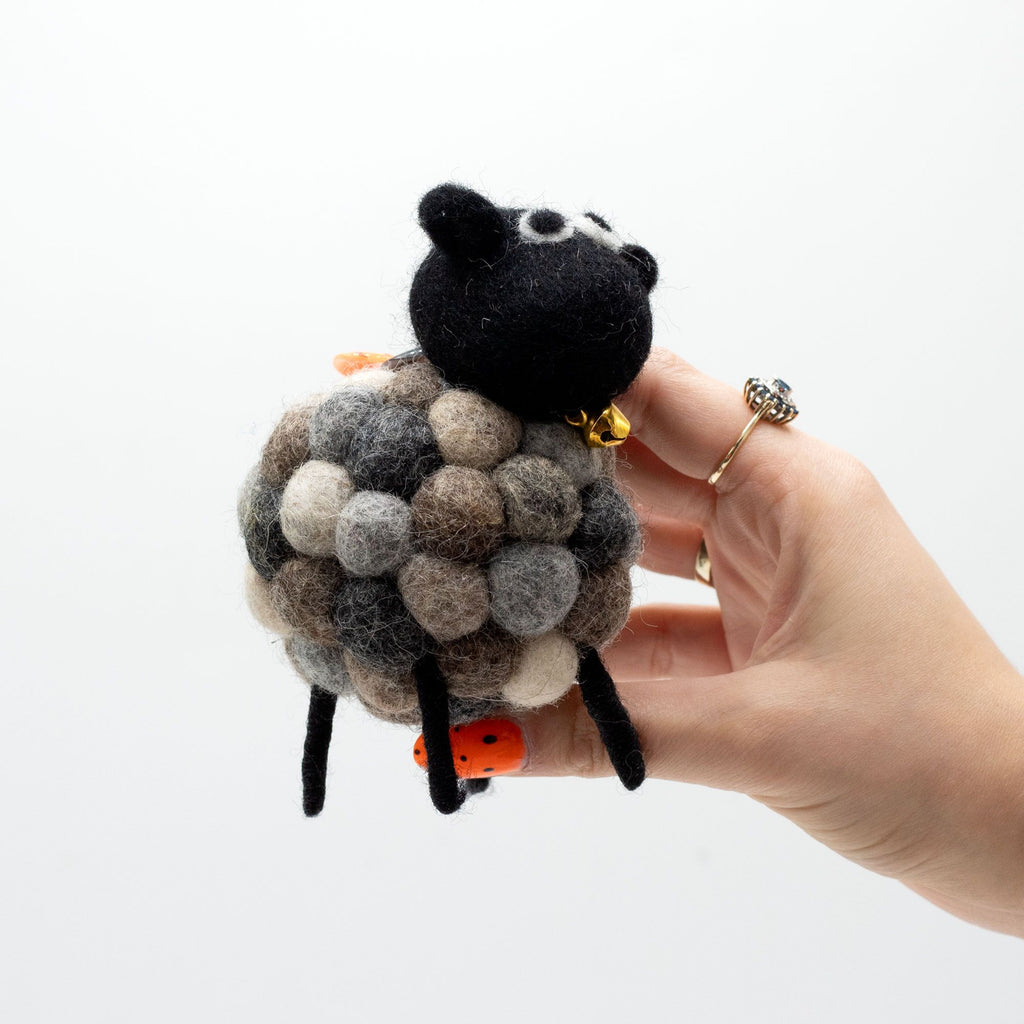 Little Felt Sheep Multi Greys Adorable Rustic Home Decor Piece