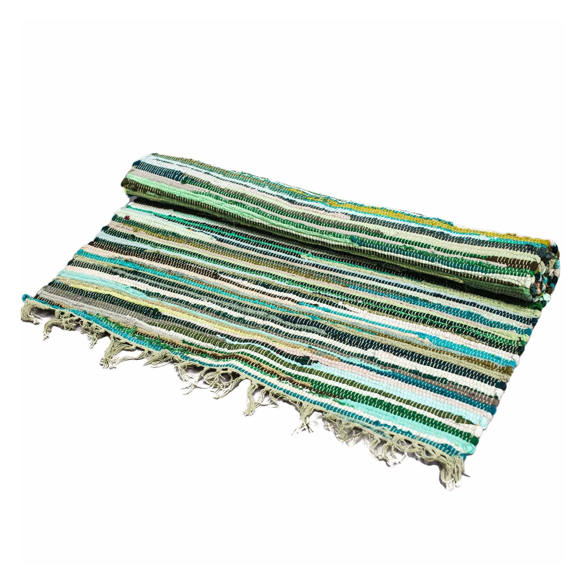Large Natural Greens Rag Rug 150x90cm for Home Decor Style