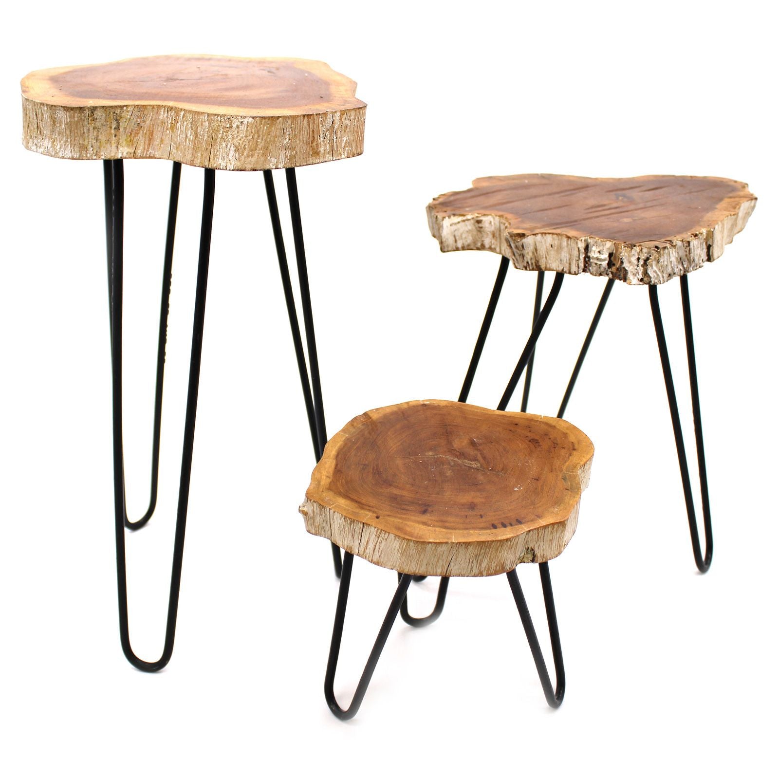 Set of 3 Whitewash Gamal Wood Plant Stands with Hairpin Legs