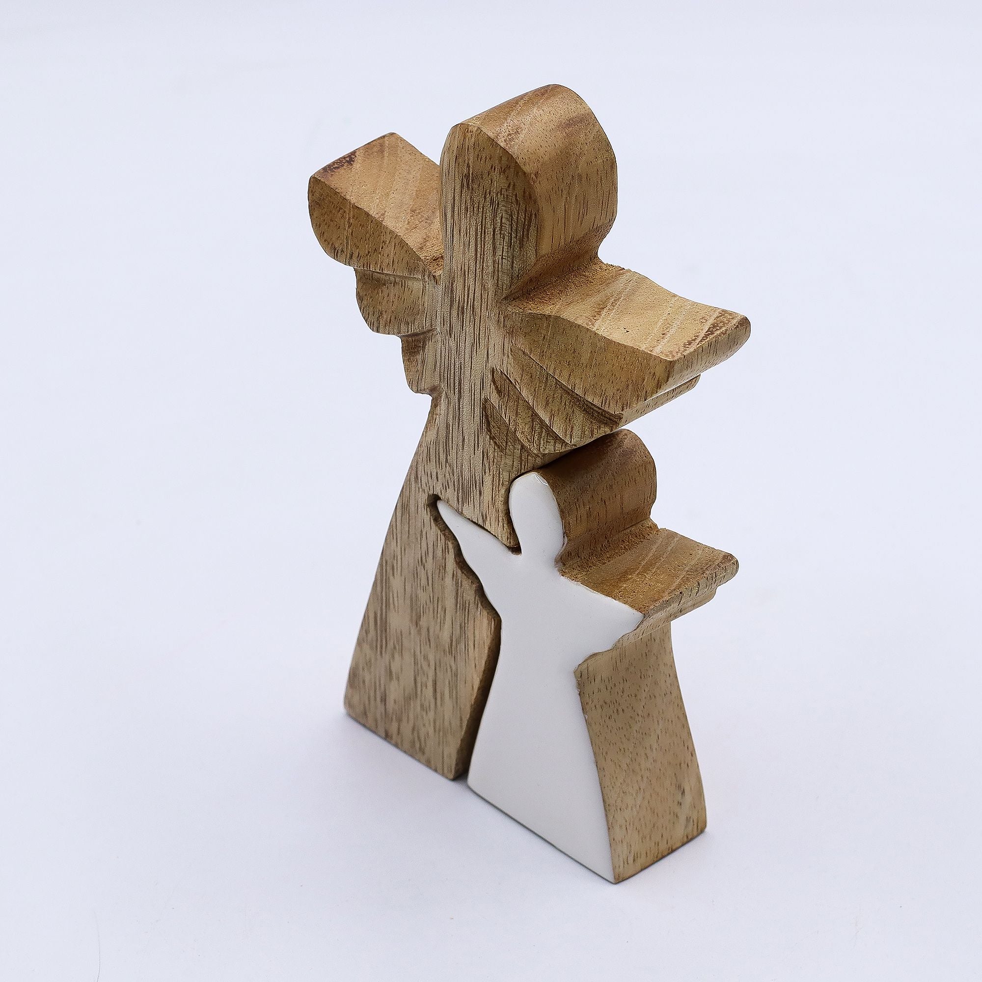 Mango Wood Angel Decorative Accent with White Enamel Finish