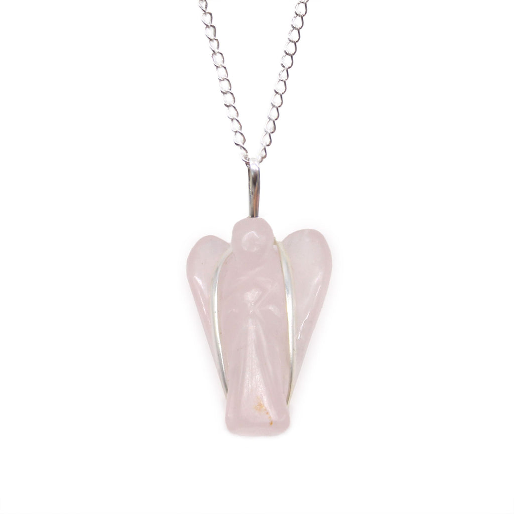 Gemstone Guardian Angel Pendant with Rose Quartz and Chain